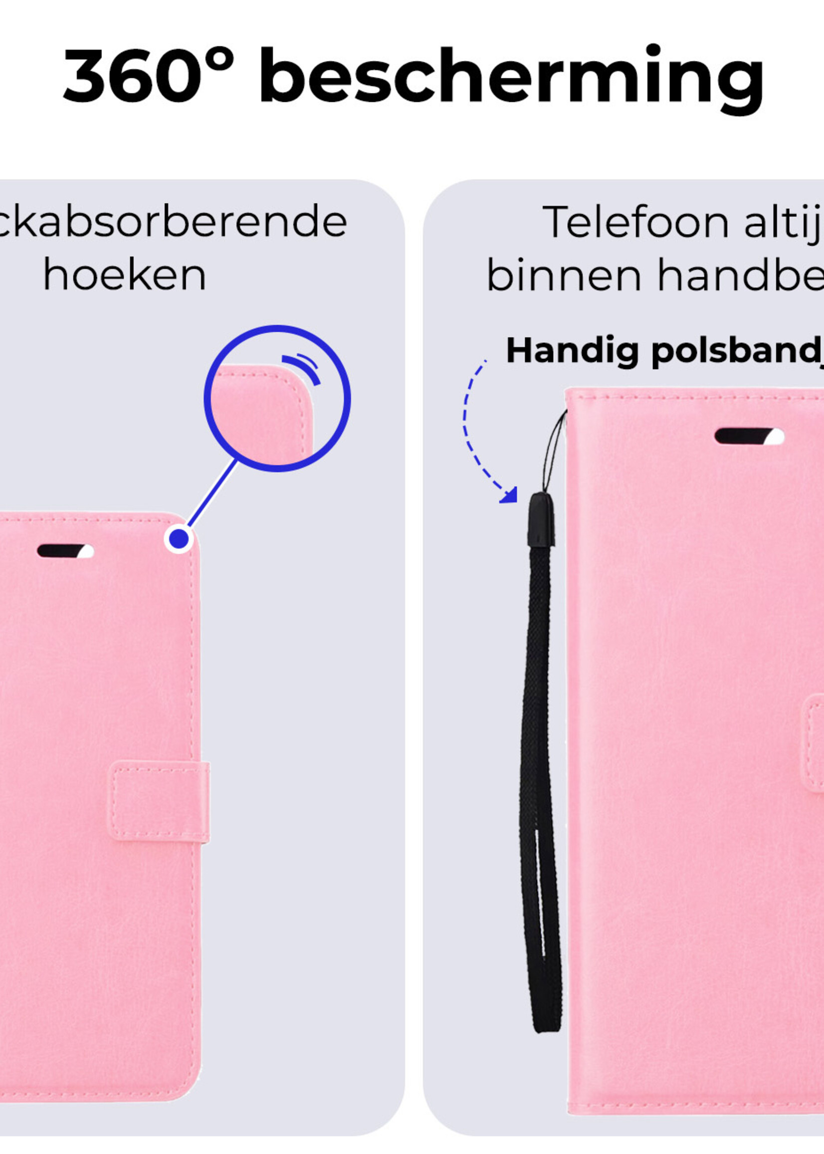 BTH Hoesje Geschikt voor Samsung A15 Hoesje Book Case Hoes Portemonnee Cover Walletcase Met Screenprotector - Hoes Geschikt voor Samsung Galaxy A15 Hoes Bookcase Hoesje - Lichtroze