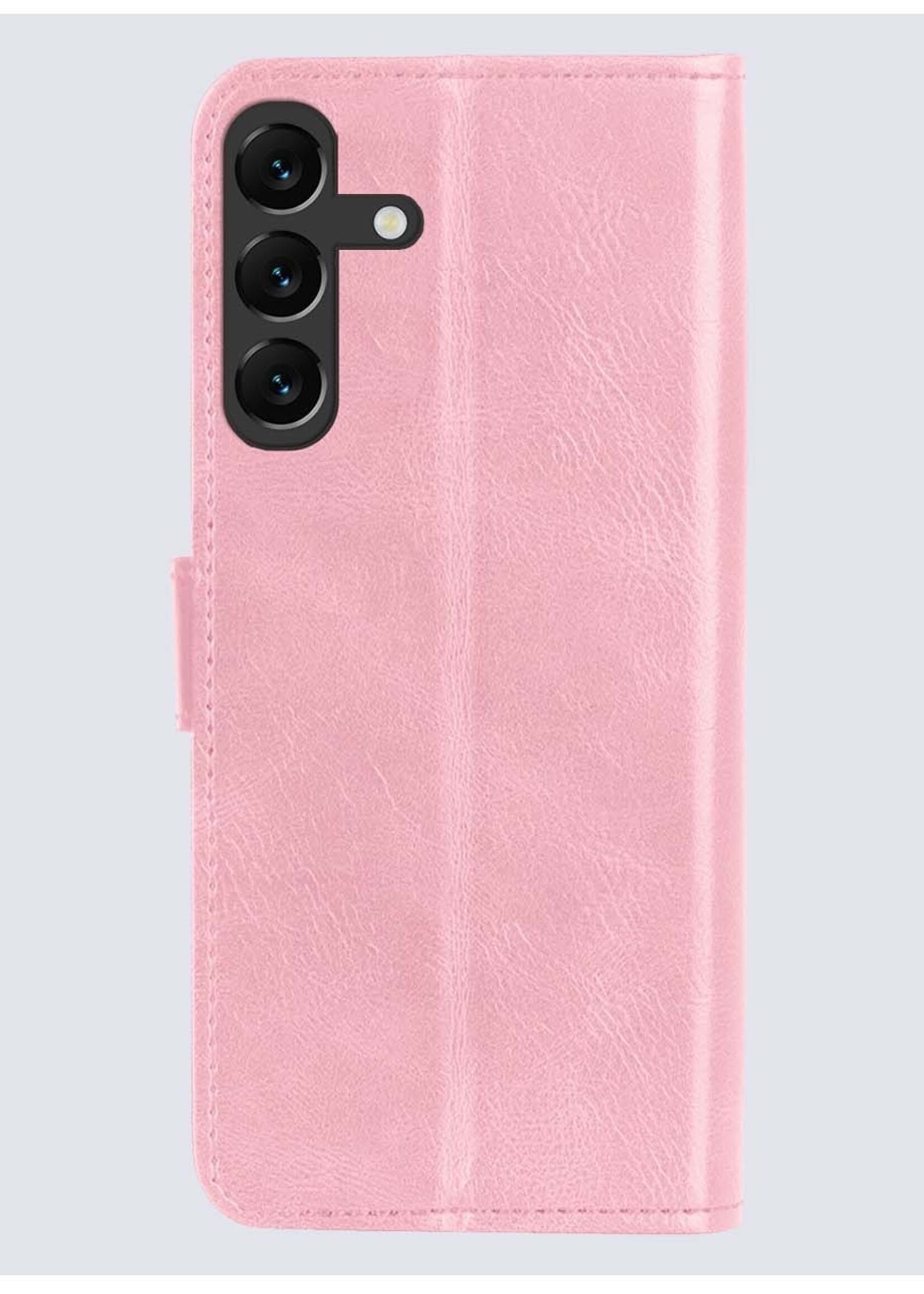 BTH Hoesje Geschikt voor Samsung A15 Hoesje Book Case Hoes Portemonnee Cover Walletcase Met Screenprotector - Hoes Geschikt voor Samsung Galaxy A15 Hoes Bookcase Hoesje - Lichtroze
