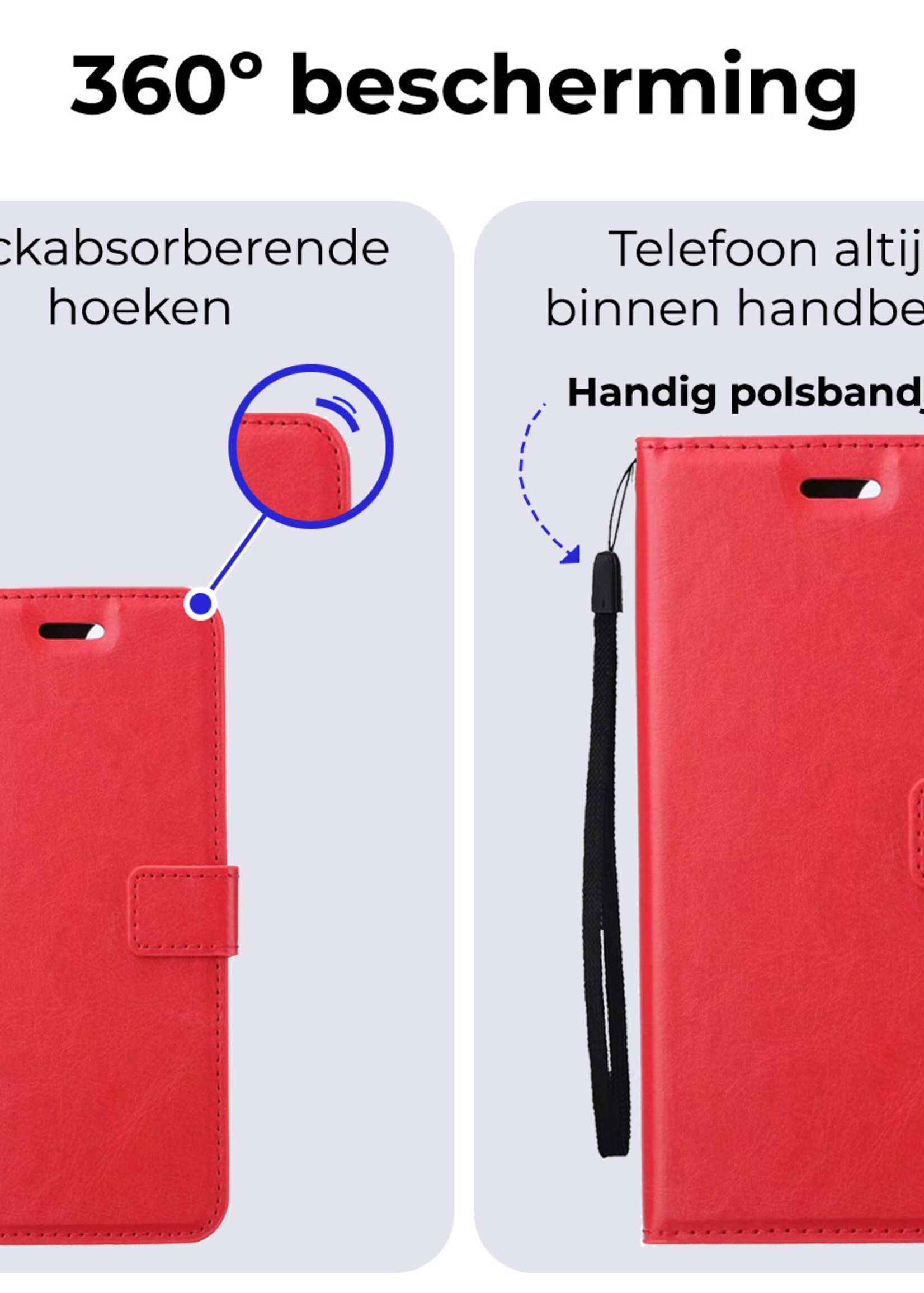 BTH Hoesje Geschikt voor Samsung A15 Hoesje Book Case Hoes Portemonnee Cover Walletcase Met Screenprotector - Hoes Geschikt voor Samsung Galaxy A15 Hoes Bookcase Hoesje - Rood