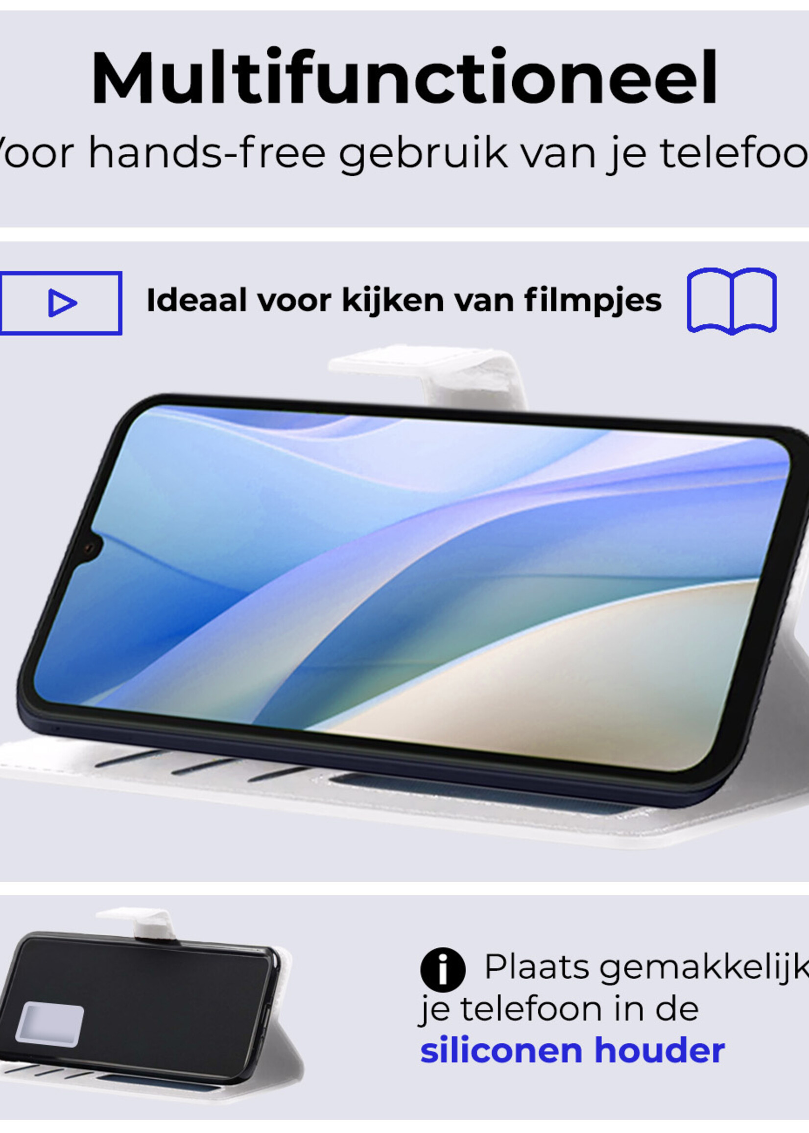 BTH Hoesje Geschikt voor Samsung A15 Hoesje Book Case Hoes Portemonnee Cover Walletcase Met Screenprotector - Hoes Geschikt voor Samsung Galaxy A15 Hoes Bookcase Hoesje - Wit