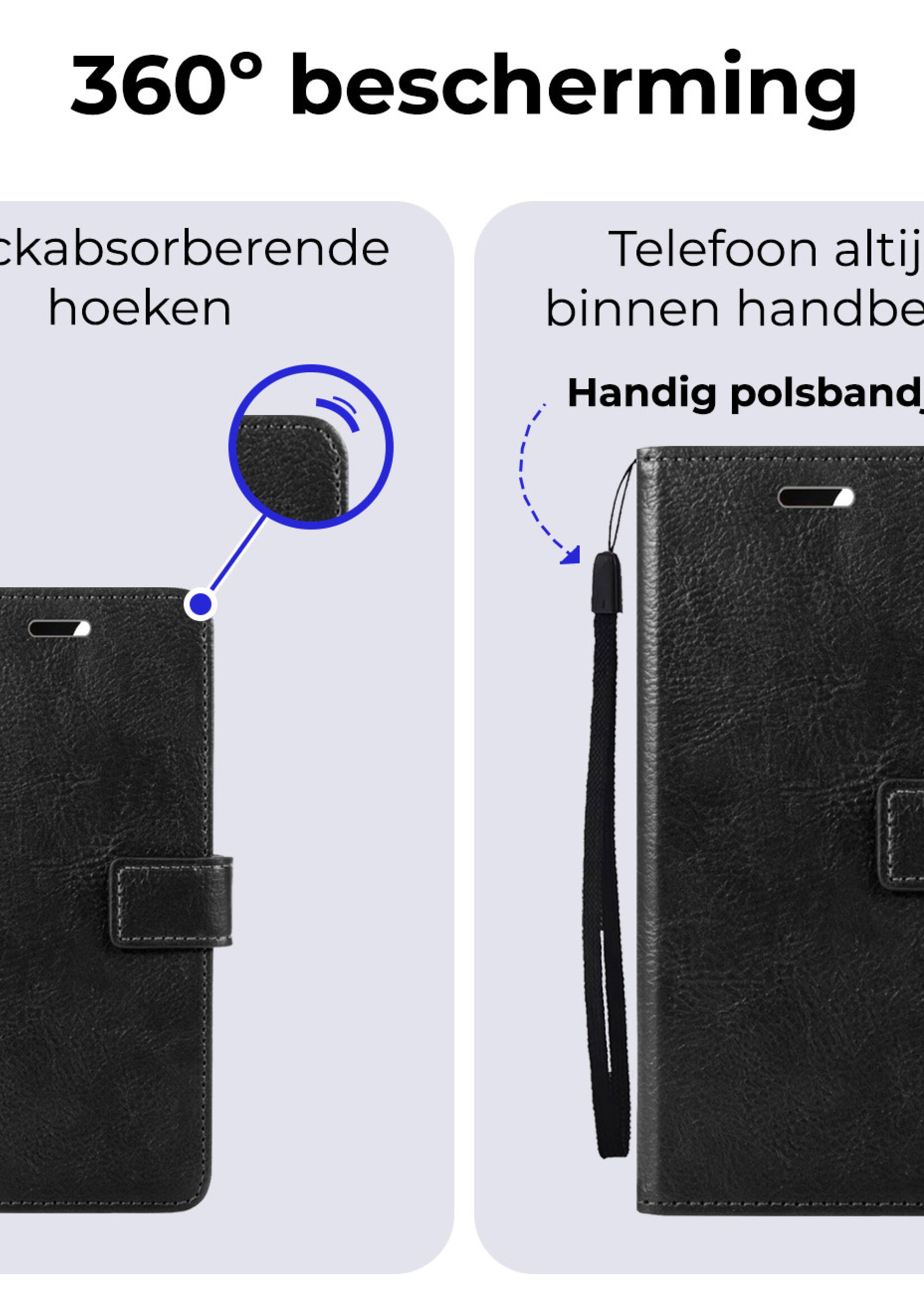 BTH Hoesje Geschikt voor Samsung A15 Hoesje Book Case Hoes Portemonnee Cover Walletcase Met 2x Screenprotector - Hoes Geschikt voor Samsung Galaxy A15 Hoes Bookcase Hoesje - Zwart