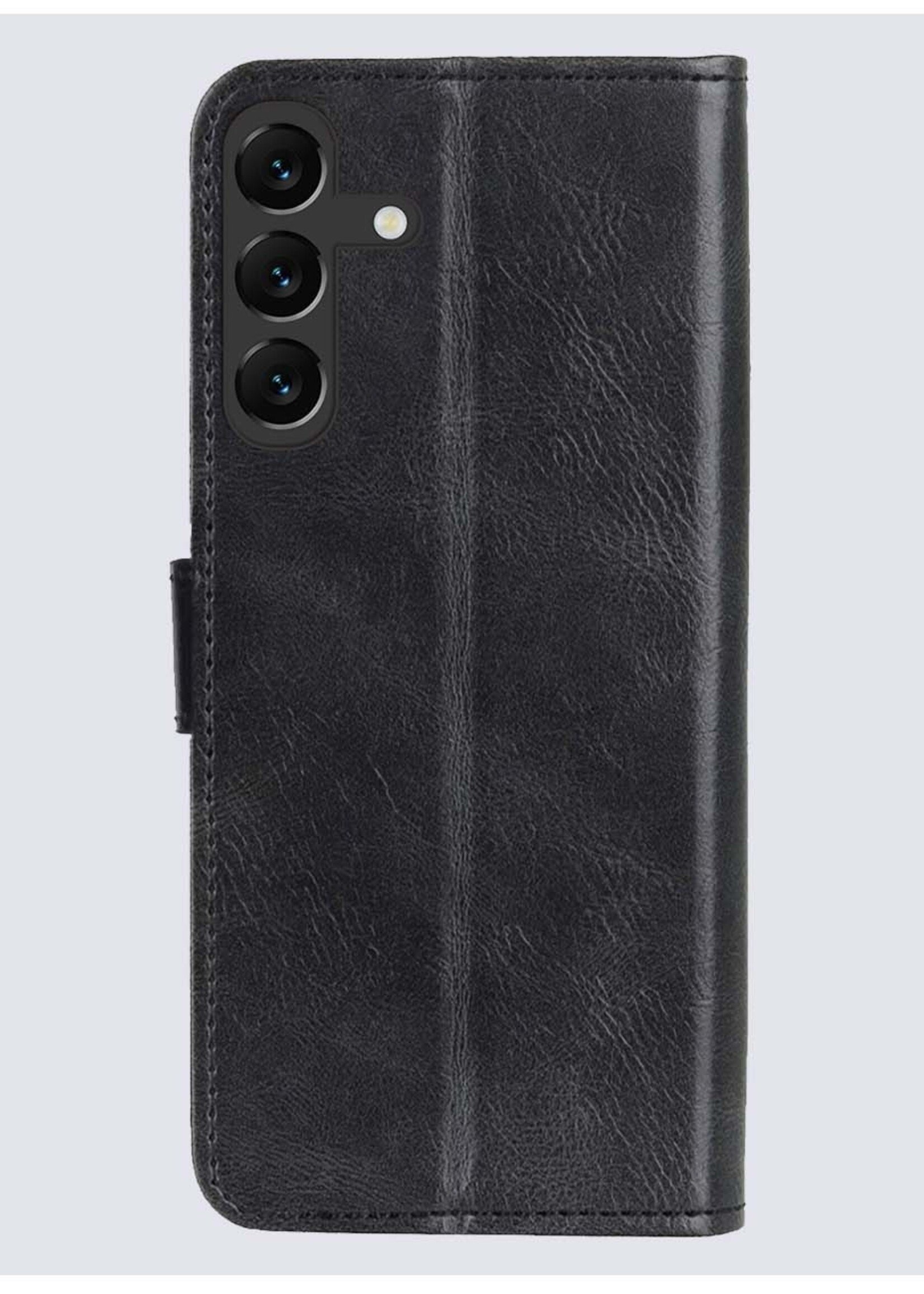 BTH Hoesje Geschikt voor Samsung A15 Hoesje Book Case Hoes Portemonnee Cover Walletcase Met 2x Screenprotector - Hoes Geschikt voor Samsung Galaxy A15 Hoes Bookcase Hoesje - Zwart
