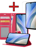 BTH BTH Samsung Galaxy A15 Hoesje Bookcase Met Screenprotector - Donkerroze