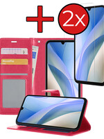 BTH BTH Samsung Galaxy A15 Hoesje Bookcase Met 2x Screenprotector - Donkerroze