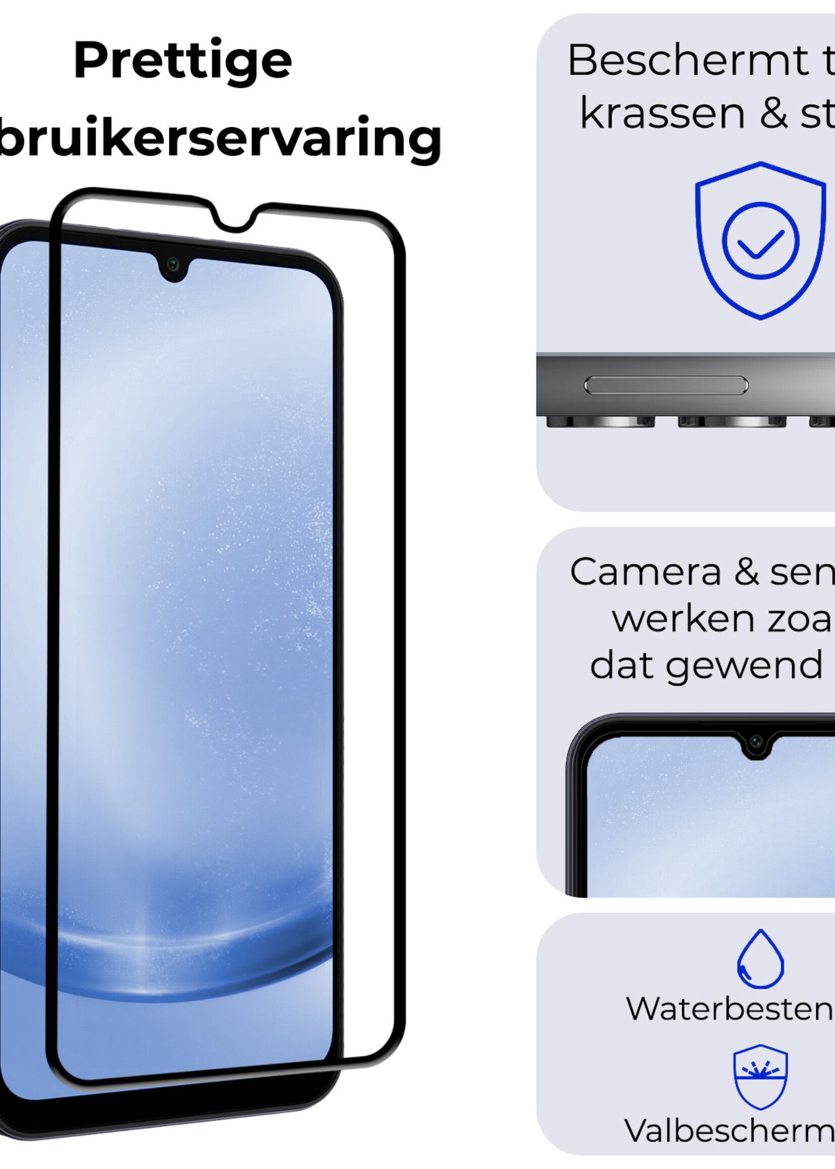 BTH Screenprotector Geschikt voor Samsung A25 Screenprotector Glas Gehard Tempered Glass Full Cover - Screenprotector Geschikt voor Samsung Galaxy A25 Screen Protector Screen Cover - 3 PACK