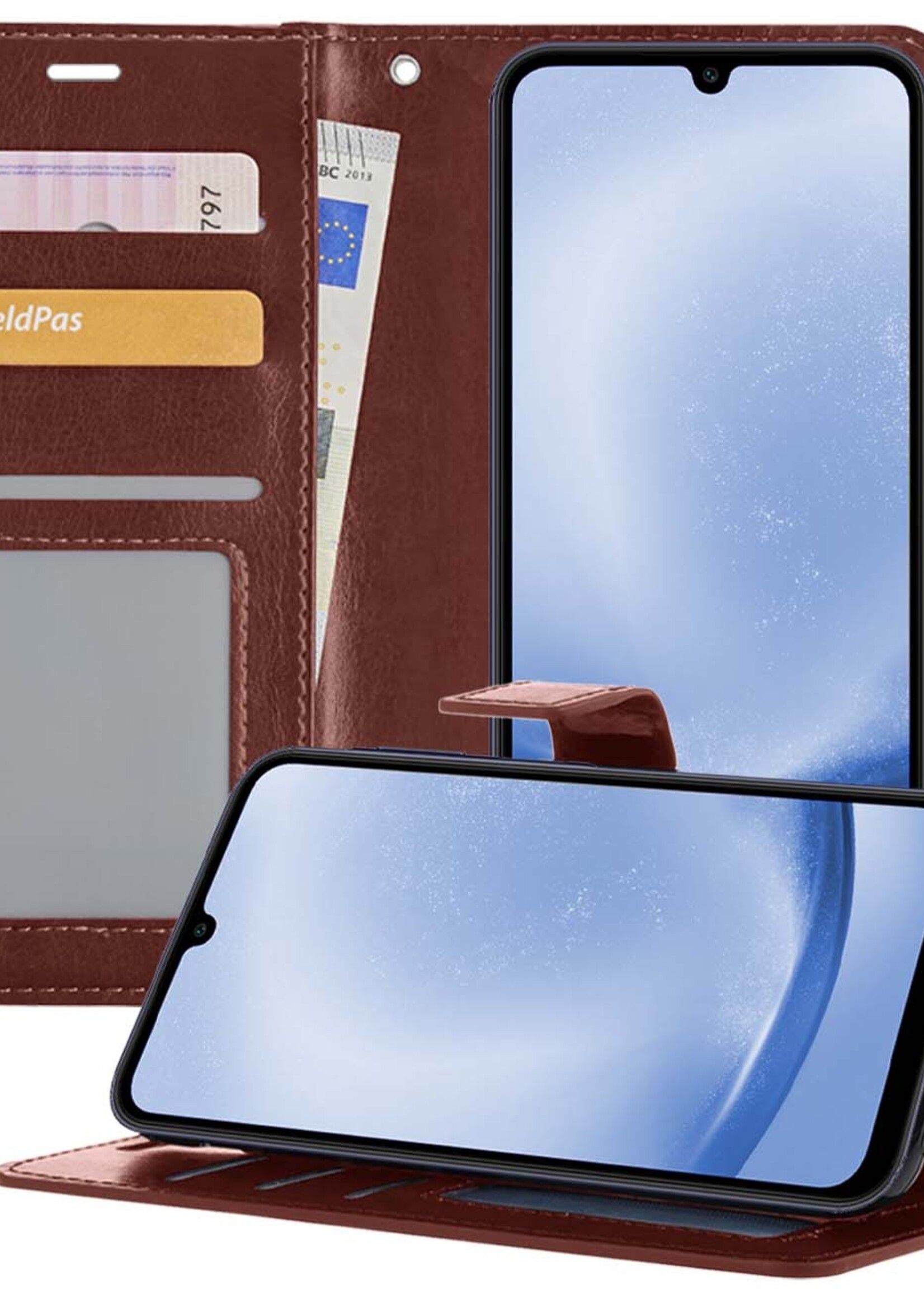 BTH Hoesje Geschikt voor Samsung A25 Hoesje Book Case Hoes Portemonnee Cover Walletcase - Hoes Geschikt voor Samsung Galaxy A25 Hoes Bookcase Hoesje - Bruin