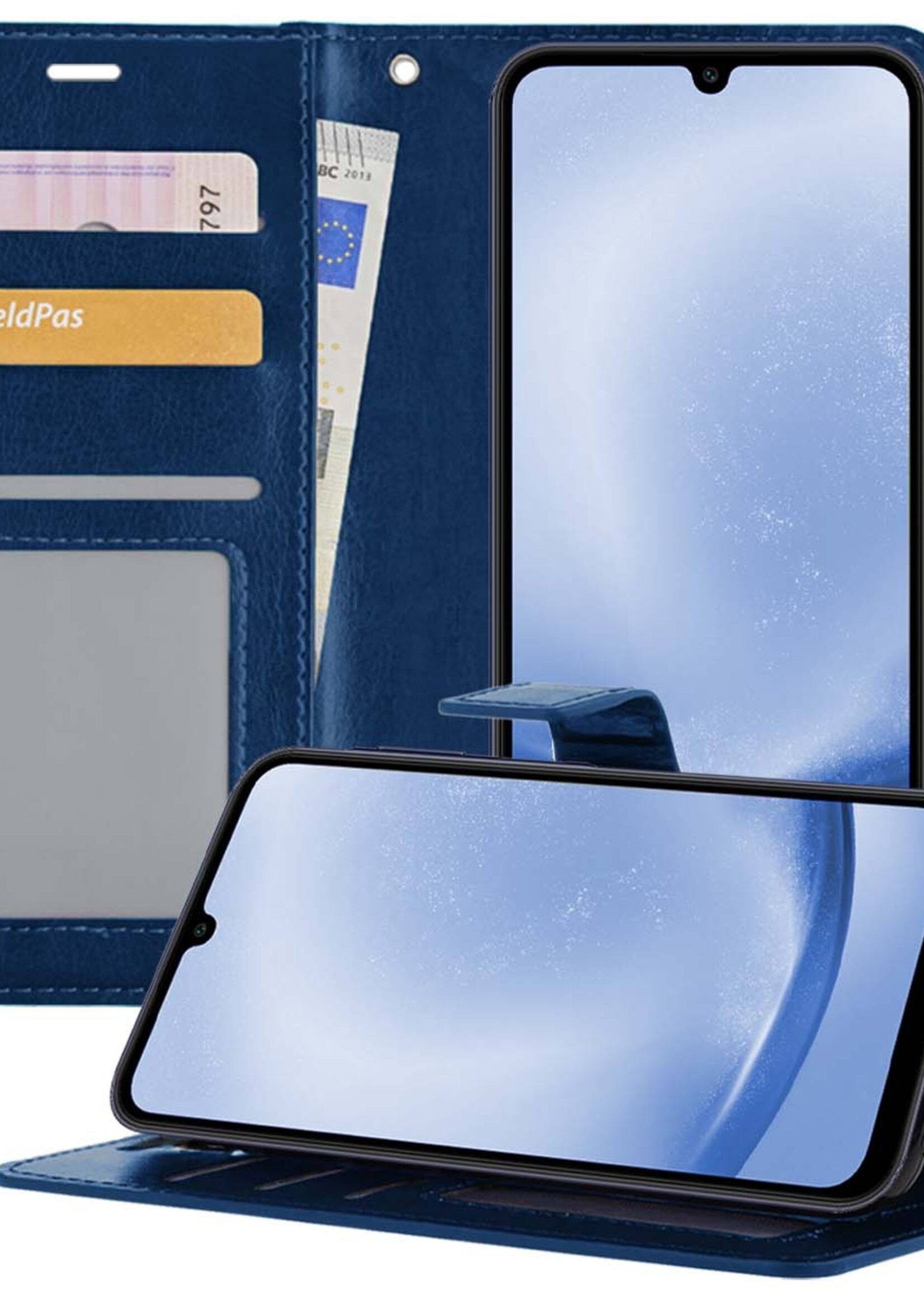 BTH Hoesje Geschikt voor Samsung A25 Hoesje Book Case Hoes Portemonnee Cover Walletcase - Hoes Geschikt voor Samsung Galaxy A25 Hoes Bookcase Hoesje - Donkerblauw