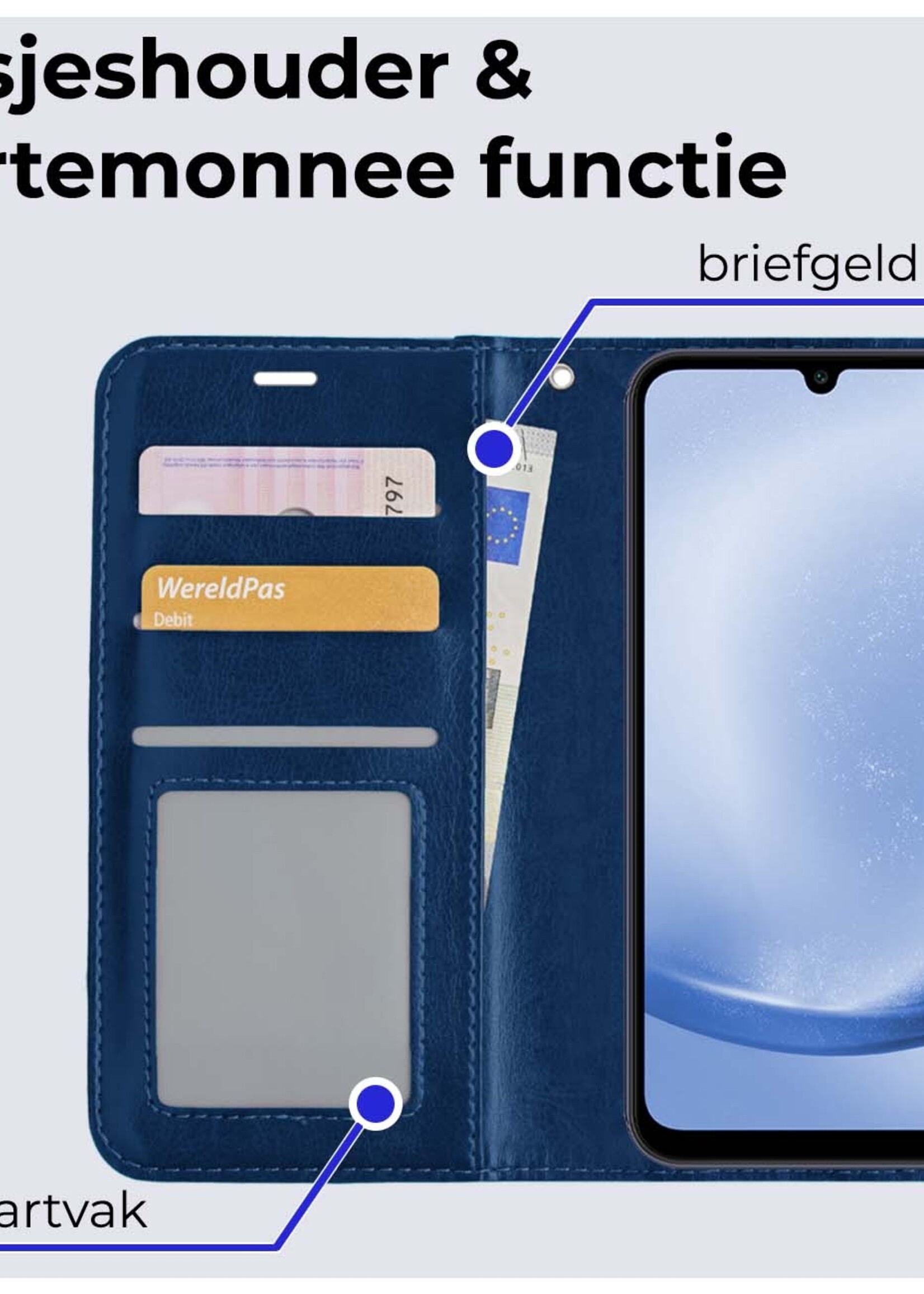 BTH Hoesje Geschikt voor Samsung A25 Hoesje Book Case Hoes Portemonnee Cover Walletcase - Hoes Geschikt voor Samsung Galaxy A25 Hoes Bookcase Hoesje - Donkerblauw