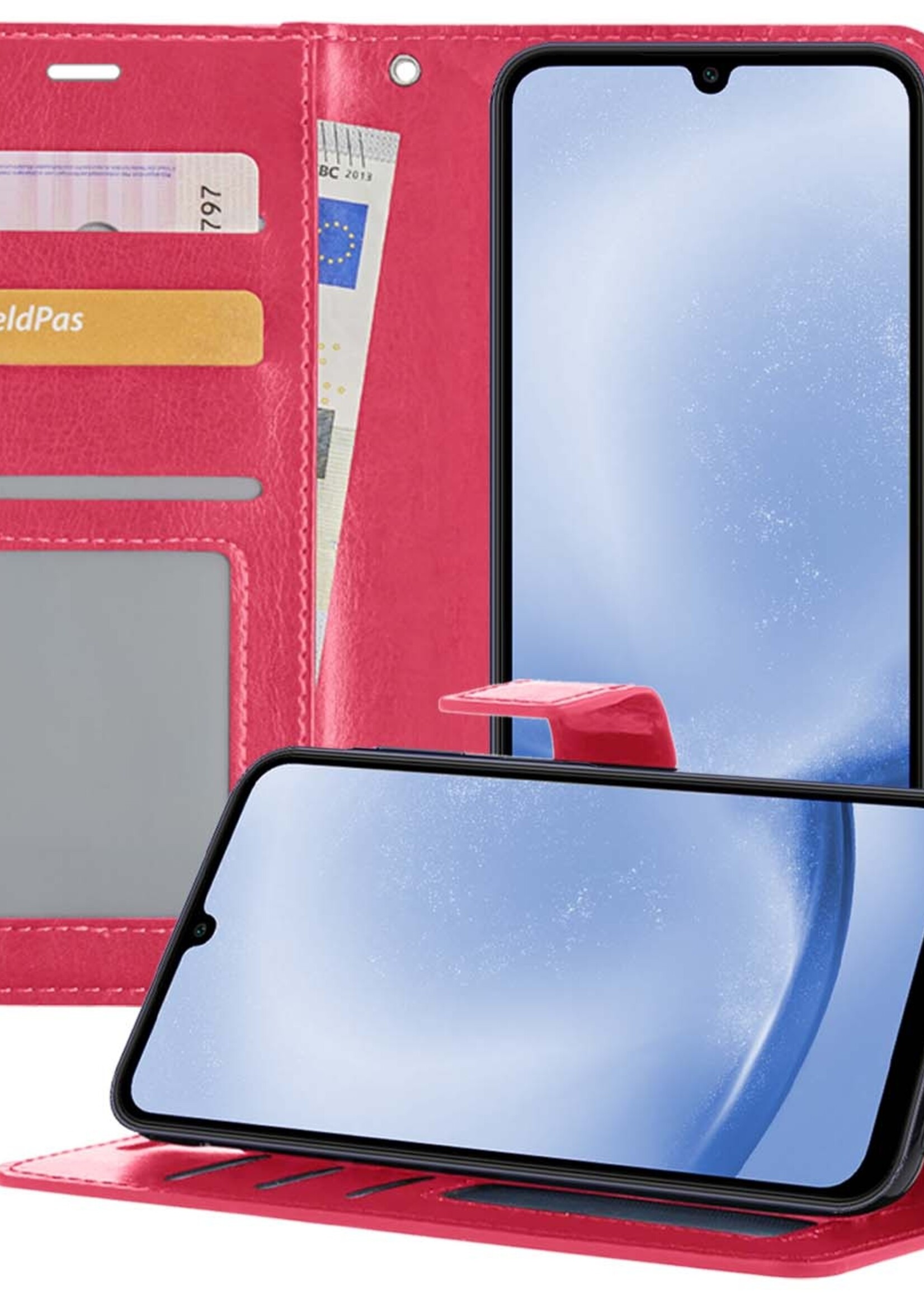 BTH Hoesje Geschikt voor Samsung A25 Hoesje Book Case Hoes Portemonnee Cover Walletcase - Hoes Geschikt voor Samsung Galaxy A25 Hoes Bookcase Hoesje - Donkerroze