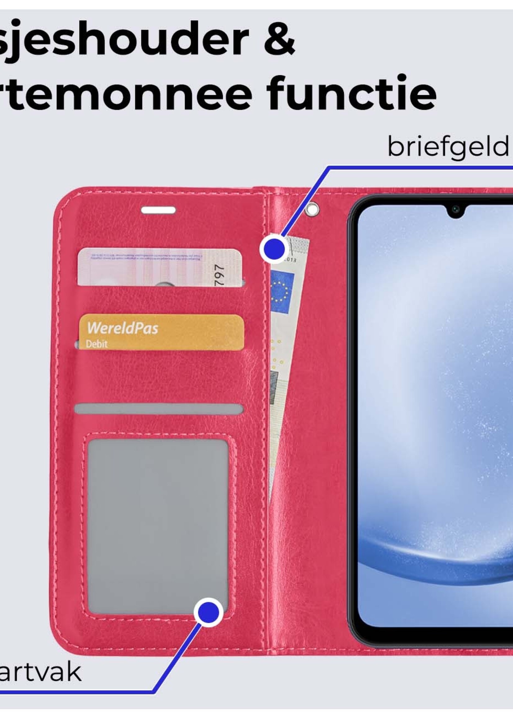 BTH Hoesje Geschikt voor Samsung A25 Hoesje Book Case Hoes Portemonnee Cover Walletcase - Hoes Geschikt voor Samsung Galaxy A25 Hoes Bookcase Hoesje - Donkerroze