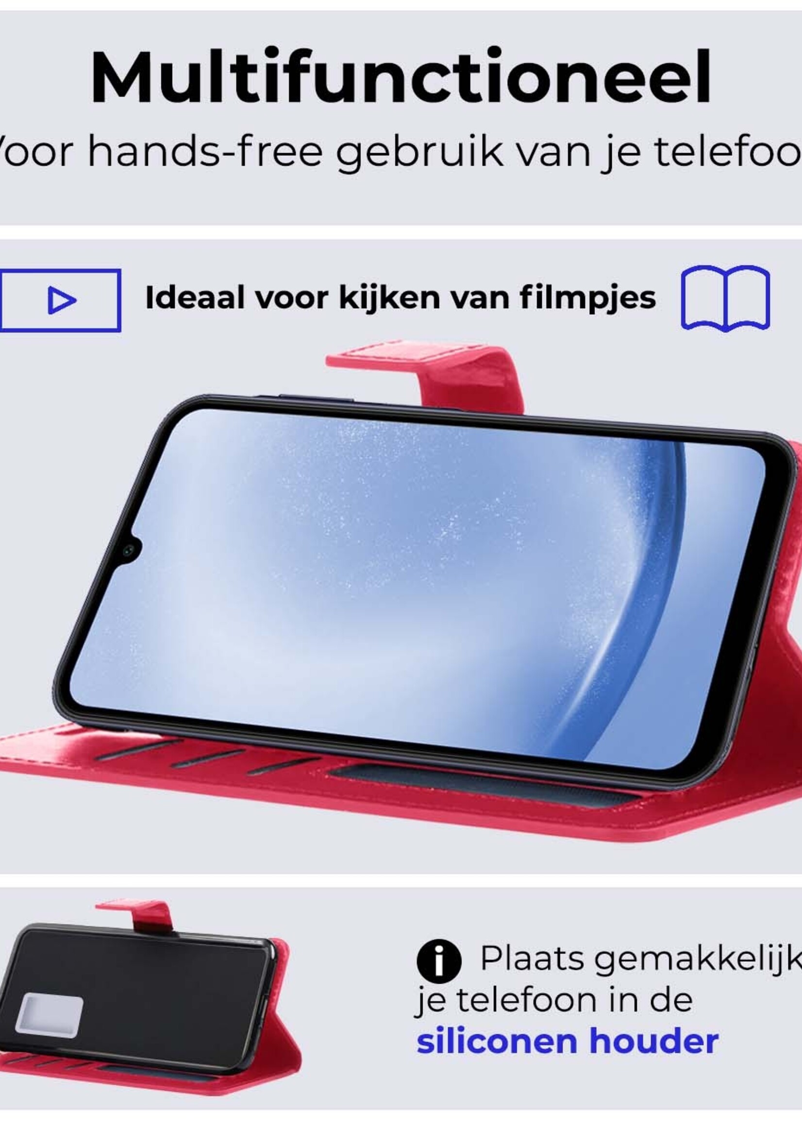 BTH Hoesje Geschikt voor Samsung A25 Hoesje Book Case Hoes Portemonnee Cover Walletcase - Hoes Geschikt voor Samsung Galaxy A25 Hoes Bookcase Hoesje - Donkerroze