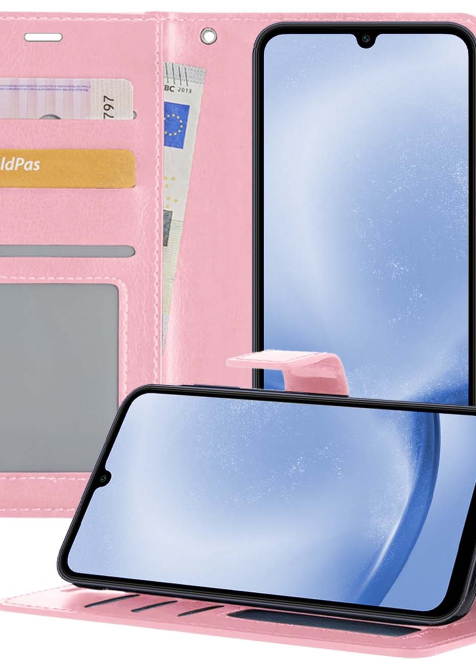 BTH Hoesje Geschikt voor Samsung A25 Hoesje Book Case Hoes Portemonnee Cover Walletcase - Hoes Geschikt voor Samsung Galaxy A25 Hoes Bookcase Hoesje - Lichtroze