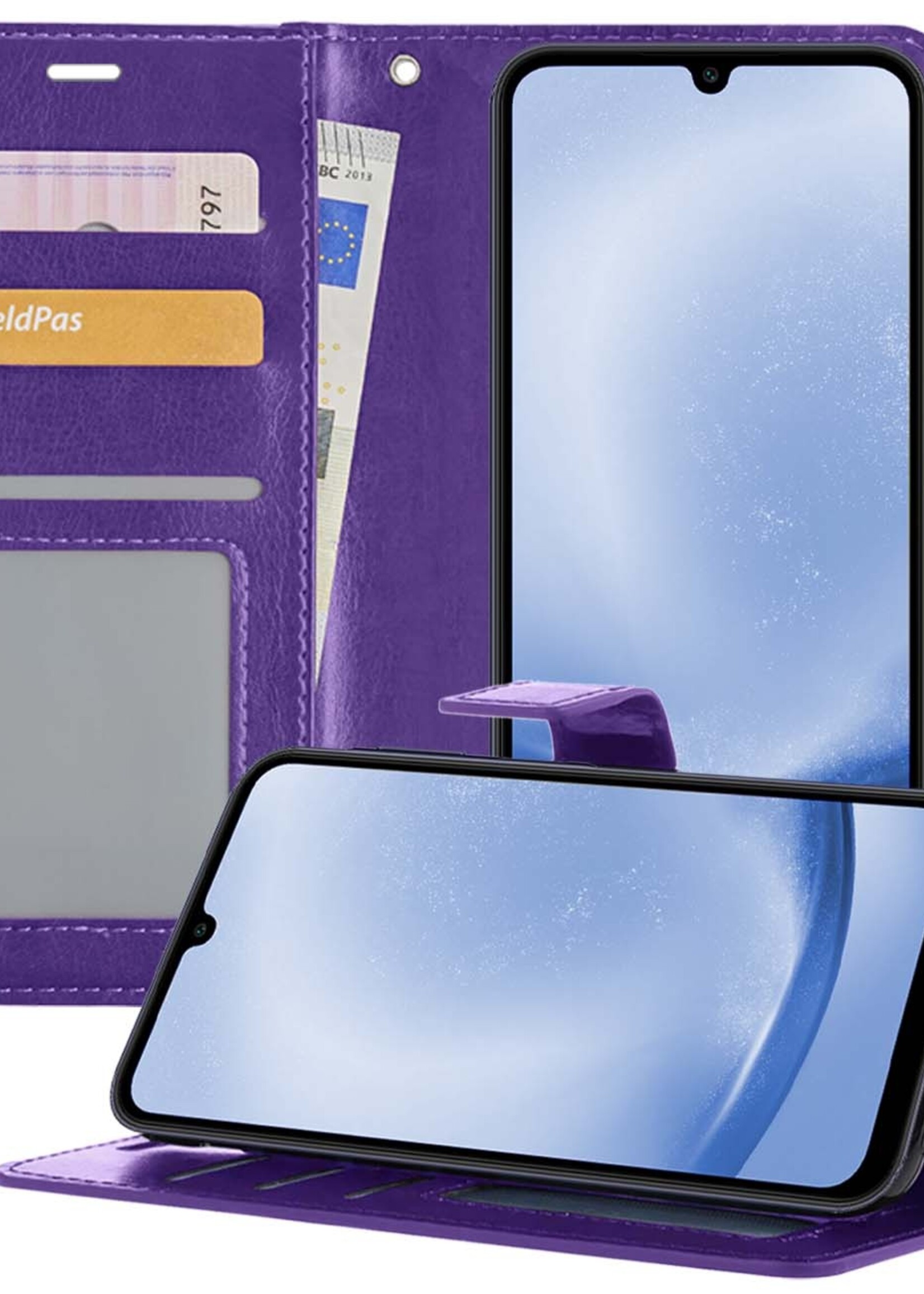BTH Hoesje Geschikt voor Samsung A25 Hoesje Book Case Hoes Portemonnee Cover Walletcase - Hoes Geschikt voor Samsung Galaxy A25 Hoes Bookcase Hoesje - Paars