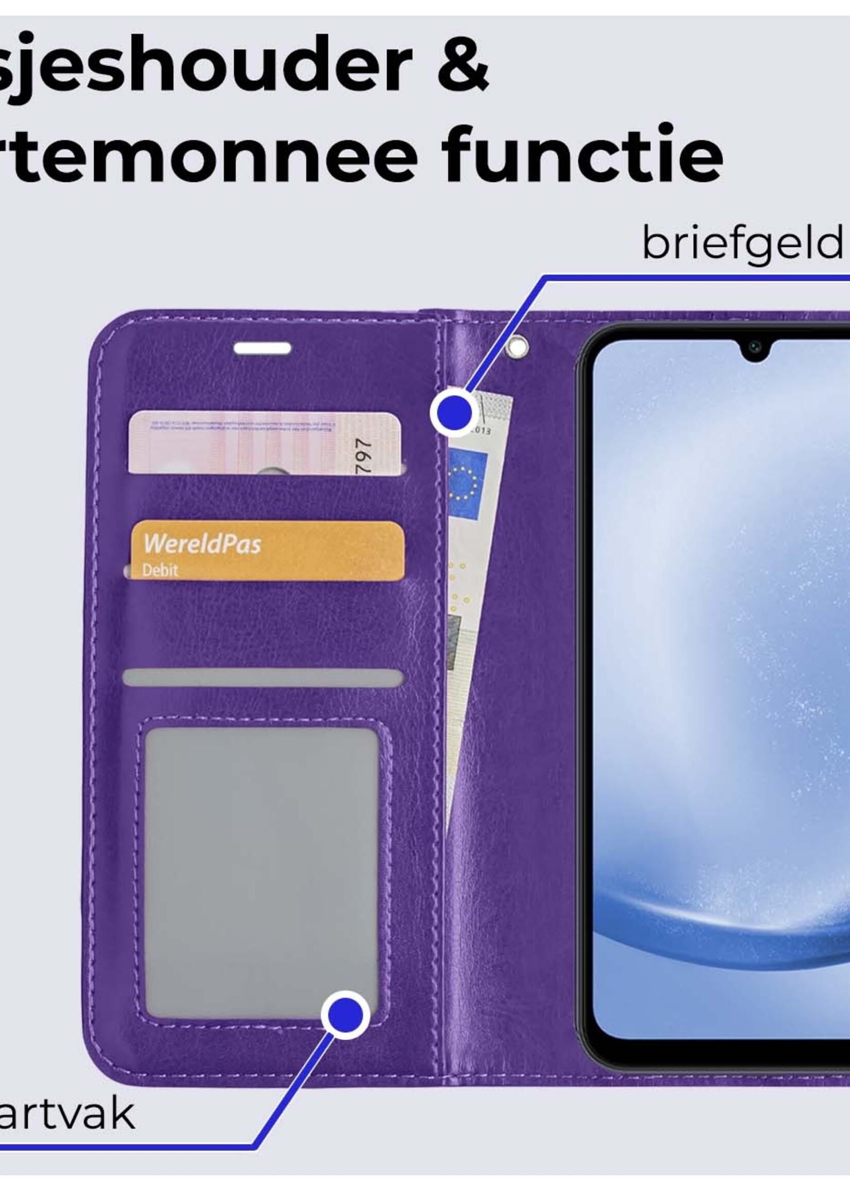 BTH Hoesje Geschikt voor Samsung A25 Hoesje Book Case Hoes Portemonnee Cover Walletcase - Hoes Geschikt voor Samsung Galaxy A25 Hoes Bookcase Hoesje - Paars