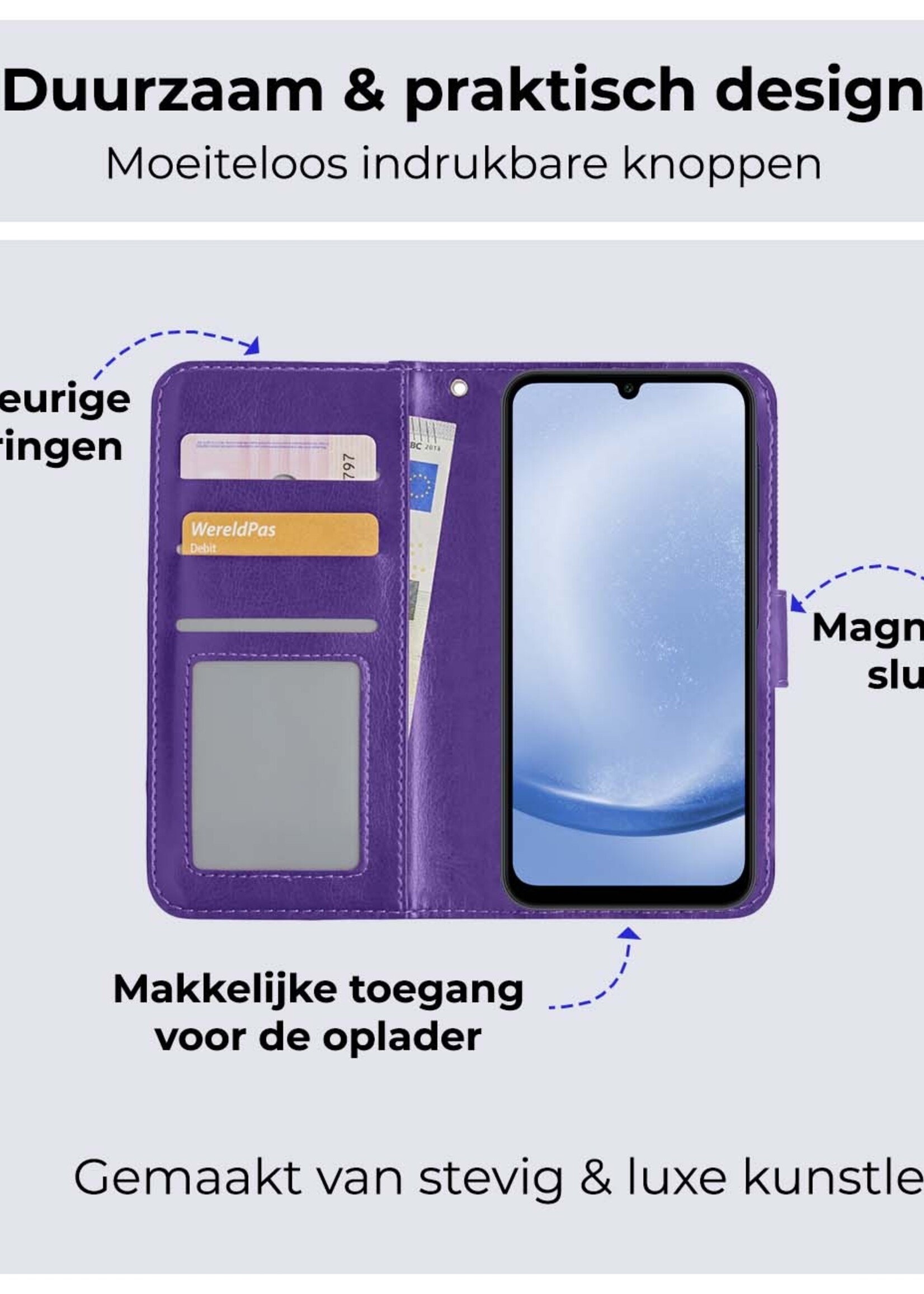 BTH Hoesje Geschikt voor Samsung A25 Hoesje Book Case Hoes Portemonnee Cover Walletcase - Hoes Geschikt voor Samsung Galaxy A25 Hoes Bookcase Hoesje - Paars