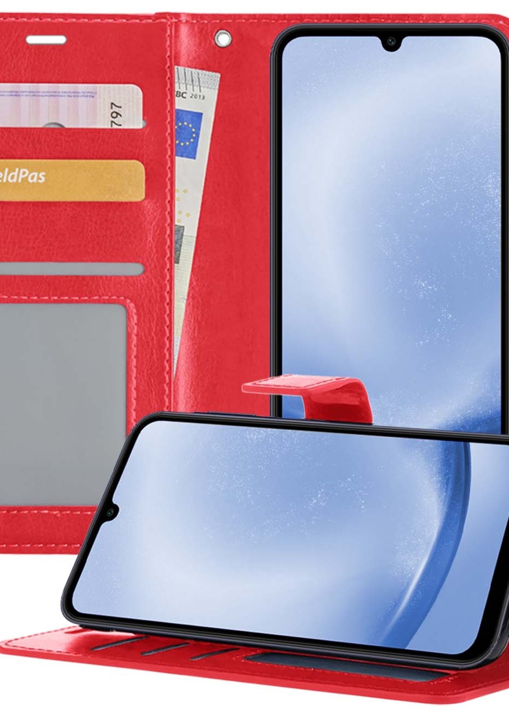 BTH Hoesje Geschikt voor Samsung A25 Hoesje Book Case Hoes Portemonnee Cover Walletcase - Hoes Geschikt voor Samsung Galaxy A25 Hoes Bookcase Hoesje - Rood