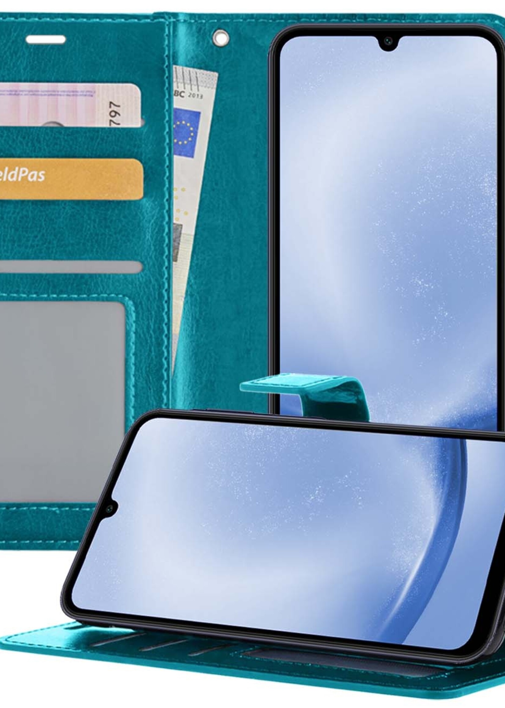 BTH Hoesje Geschikt voor Samsung A25 Hoesje Book Case Hoes Portemonnee Cover Walletcase - Hoes Geschikt voor Samsung Galaxy A25 Hoes Bookcase Hoesje - Turquoise