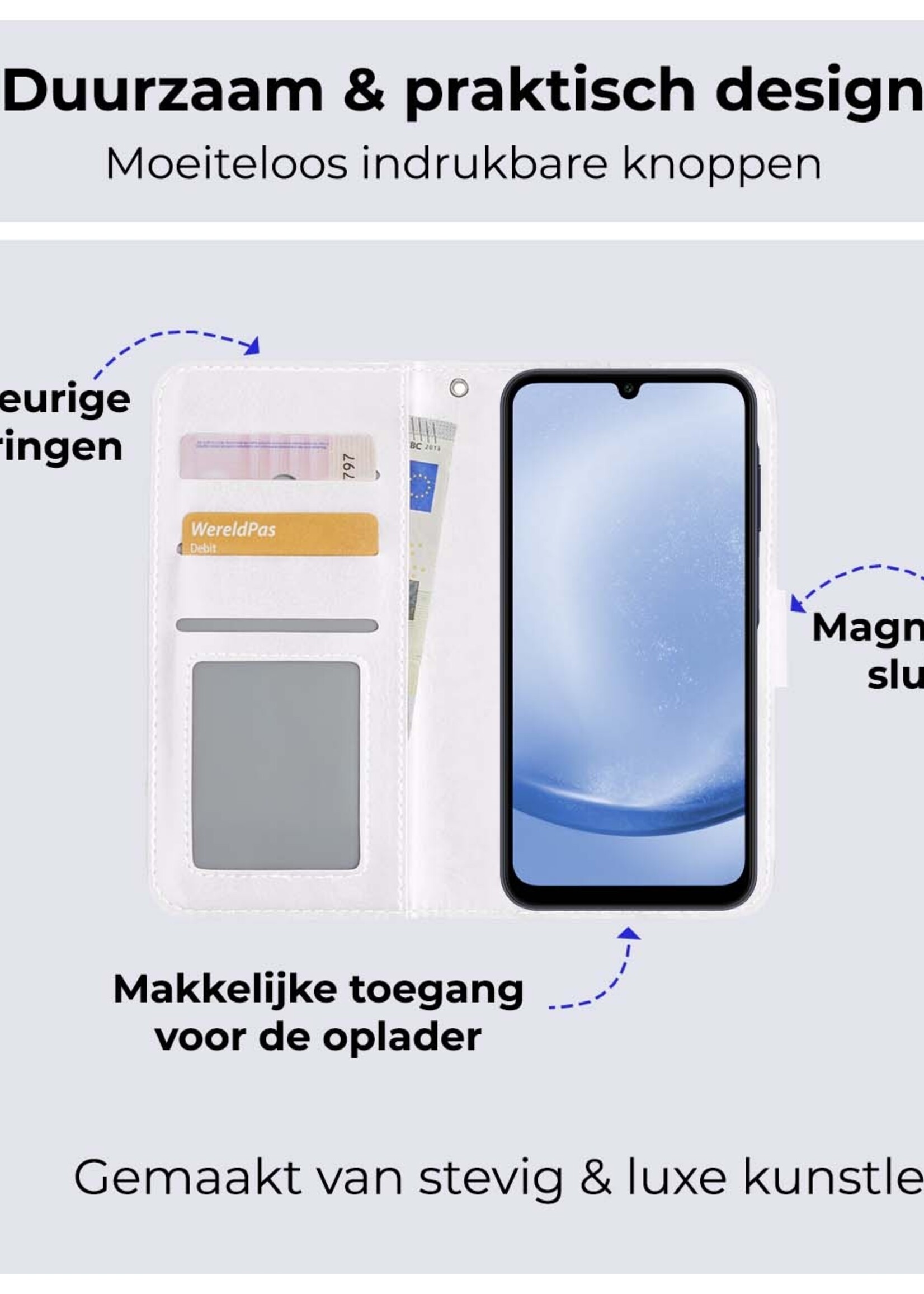 BTH Hoesje Geschikt voor Samsung A25 Hoesje Book Case Hoes Portemonnee Cover Walletcase - Hoes Geschikt voor Samsung Galaxy A25 Hoes Bookcase Hoesje - Wit