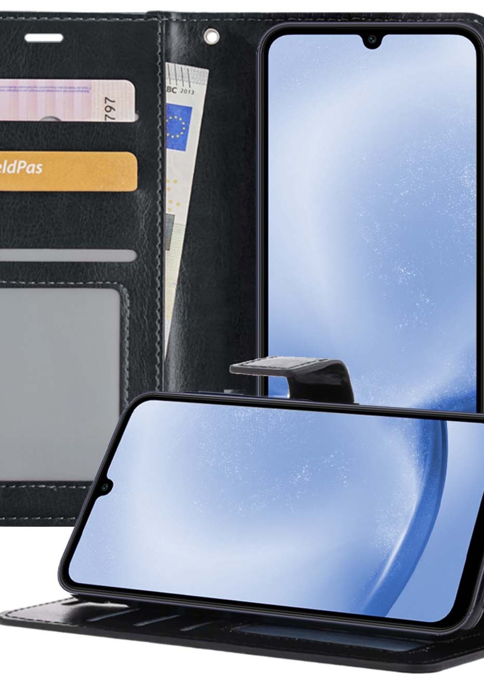 BTH Hoesje Geschikt voor Samsung A25 Hoesje Book Case Hoes Portemonnee Cover Walletcase - Hoes Geschikt voor Samsung Galaxy A25 Hoes Bookcase Hoesje - Zwart