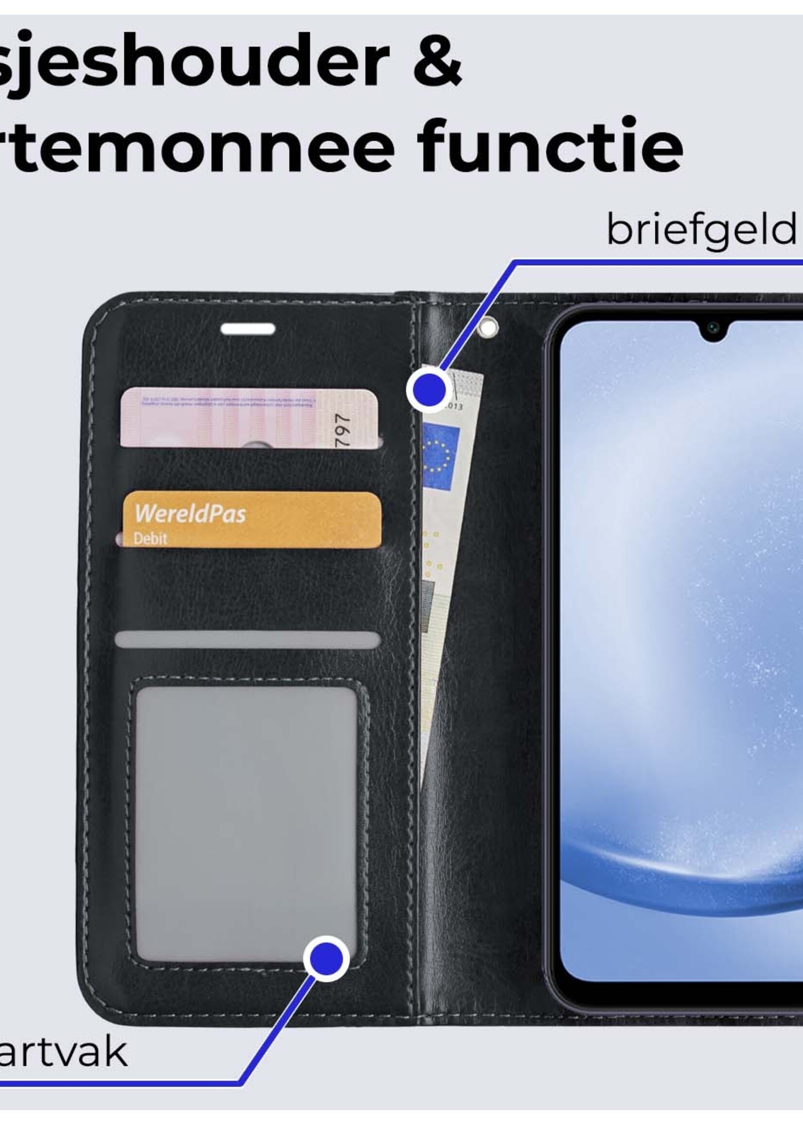 BTH Hoesje Geschikt voor Samsung A25 Hoesje Book Case Hoes Portemonnee Cover Walletcase - Hoes Geschikt voor Samsung Galaxy A25 Hoes Bookcase Hoesje - Zwart