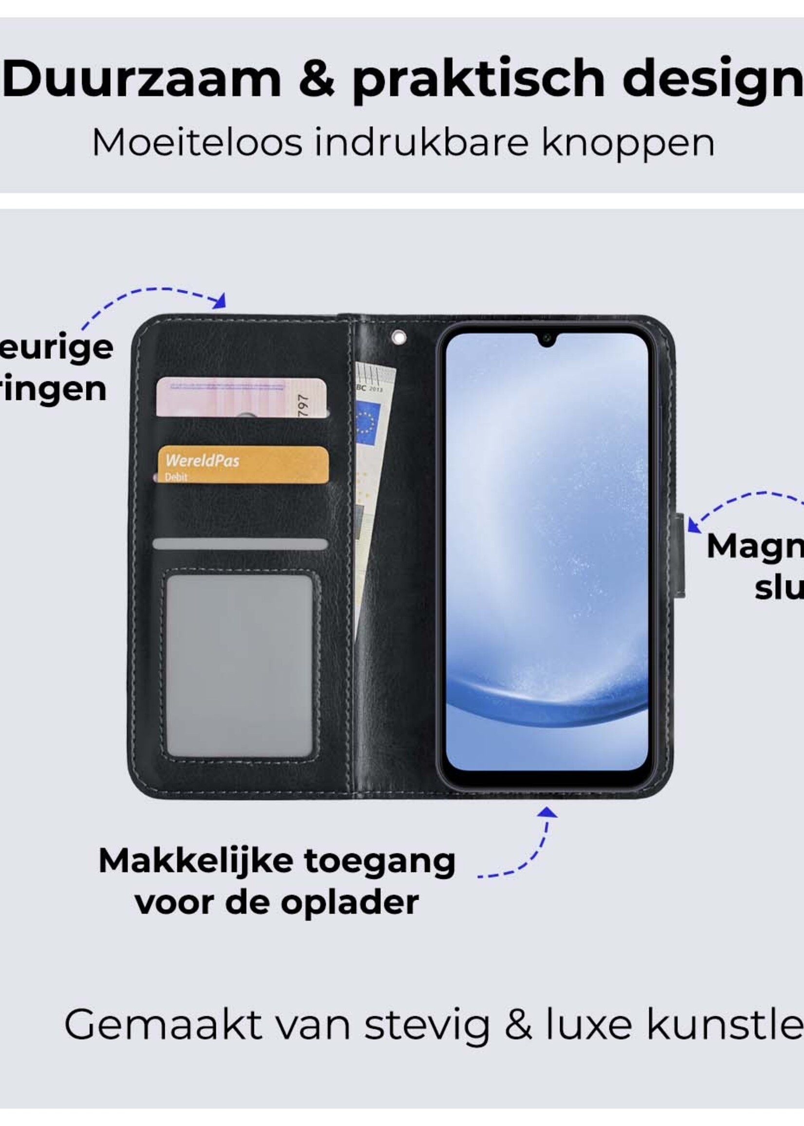 BTH Hoesje Geschikt voor Samsung A25 Hoesje Book Case Hoes Portemonnee Cover Walletcase - Hoes Geschikt voor Samsung Galaxy A25 Hoes Bookcase Hoesje - Zwart
