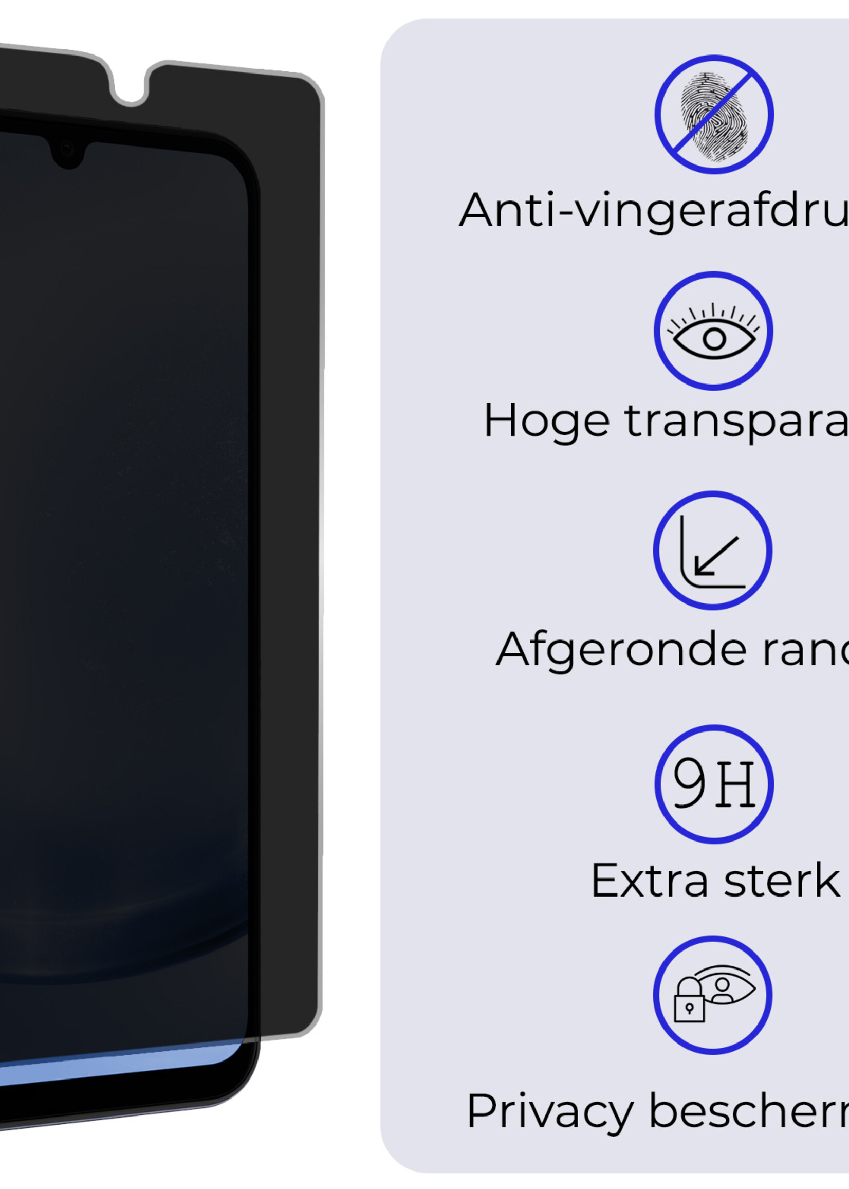 BTH Screenprotector Geschikt voor Samsung A25 Screenprotector Privacy Glas Gehard Full Cover - Screenprotector Geschikt voor Samsung Galaxy A25 Screenprotector Privacy Tempered Glass - 2 PACK