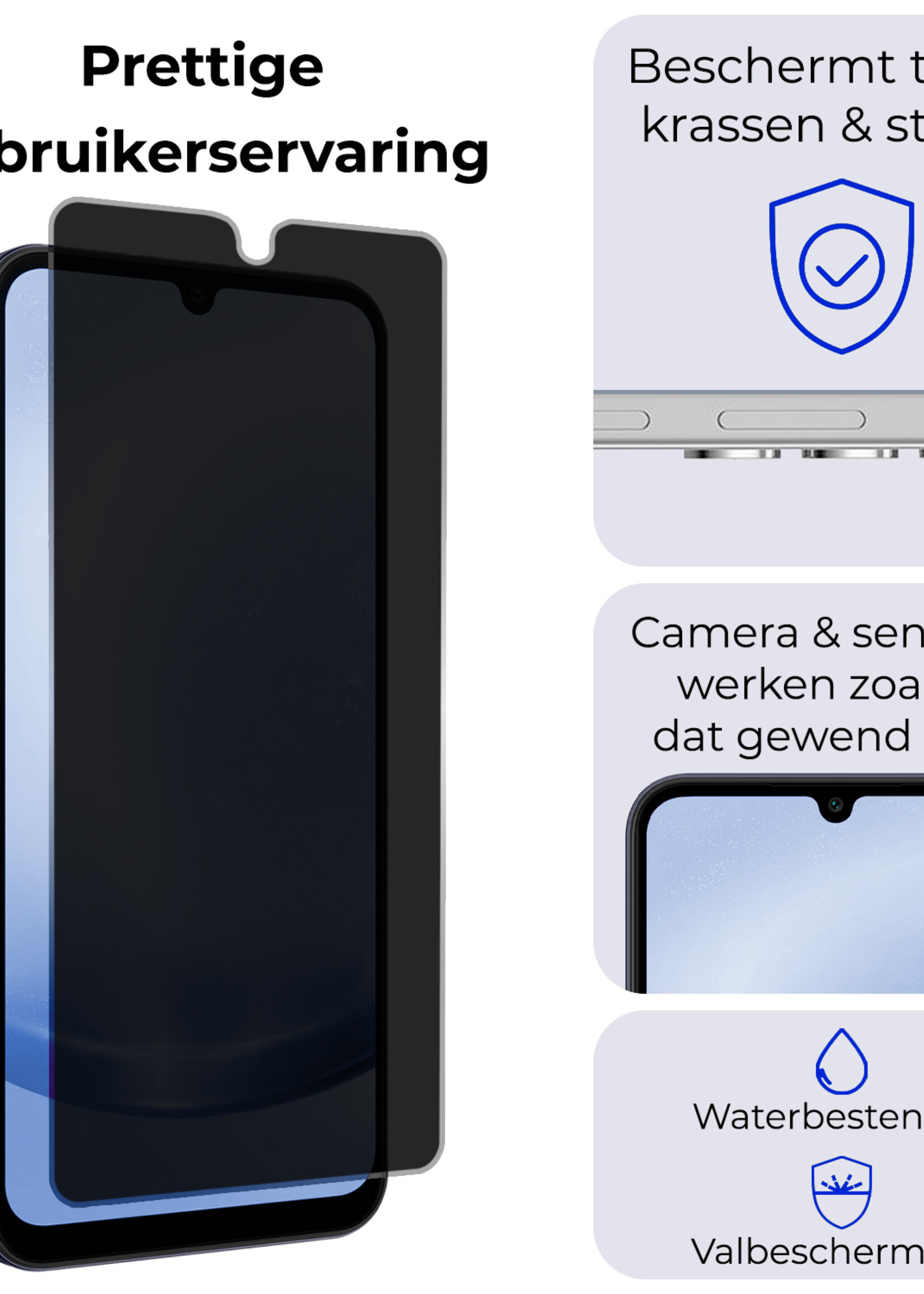 BTH Screenprotector Geschikt voor Samsung A25 Screenprotector Privacy Glas Gehard Full Cover - Screenprotector Geschikt voor Samsung Galaxy A25 Screenprotector Privacy Tempered Glass - 2 PACK