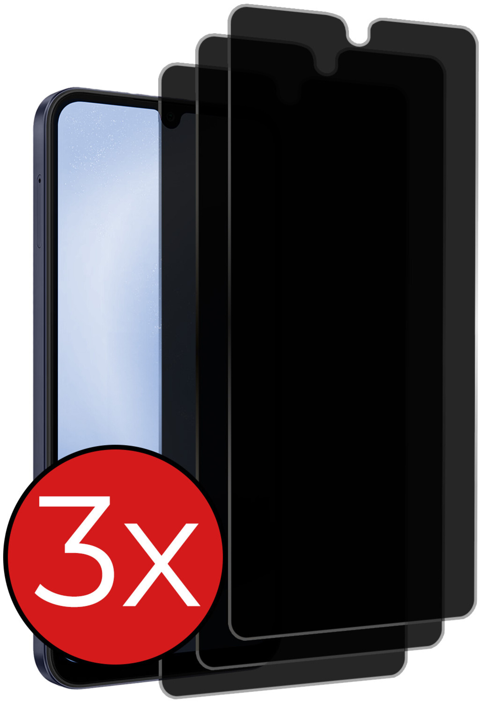 BTH Screenprotector Geschikt voor Samsung A25 Screenprotector Privacy Glas Gehard Full Cover - Screenprotector Geschikt voor Samsung Galaxy A25 Screenprotector Privacy Tempered Glass - 3 PACK