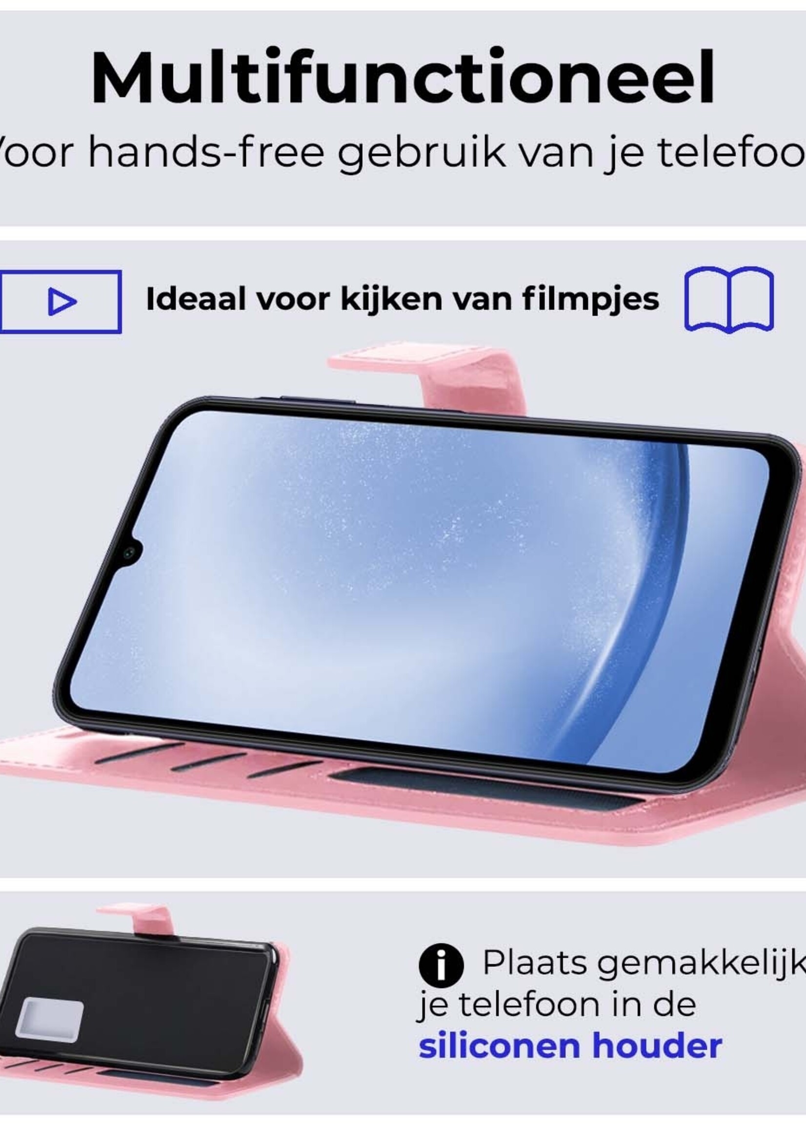 BTH Hoesje Geschikt voor Samsung A25 Hoesje Book Case Hoes Portemonnee Cover Walletcase Met Screenprotector - Hoes Geschikt voor Samsung Galaxy A25 Hoes Bookcase Hoesje - Lichtroze