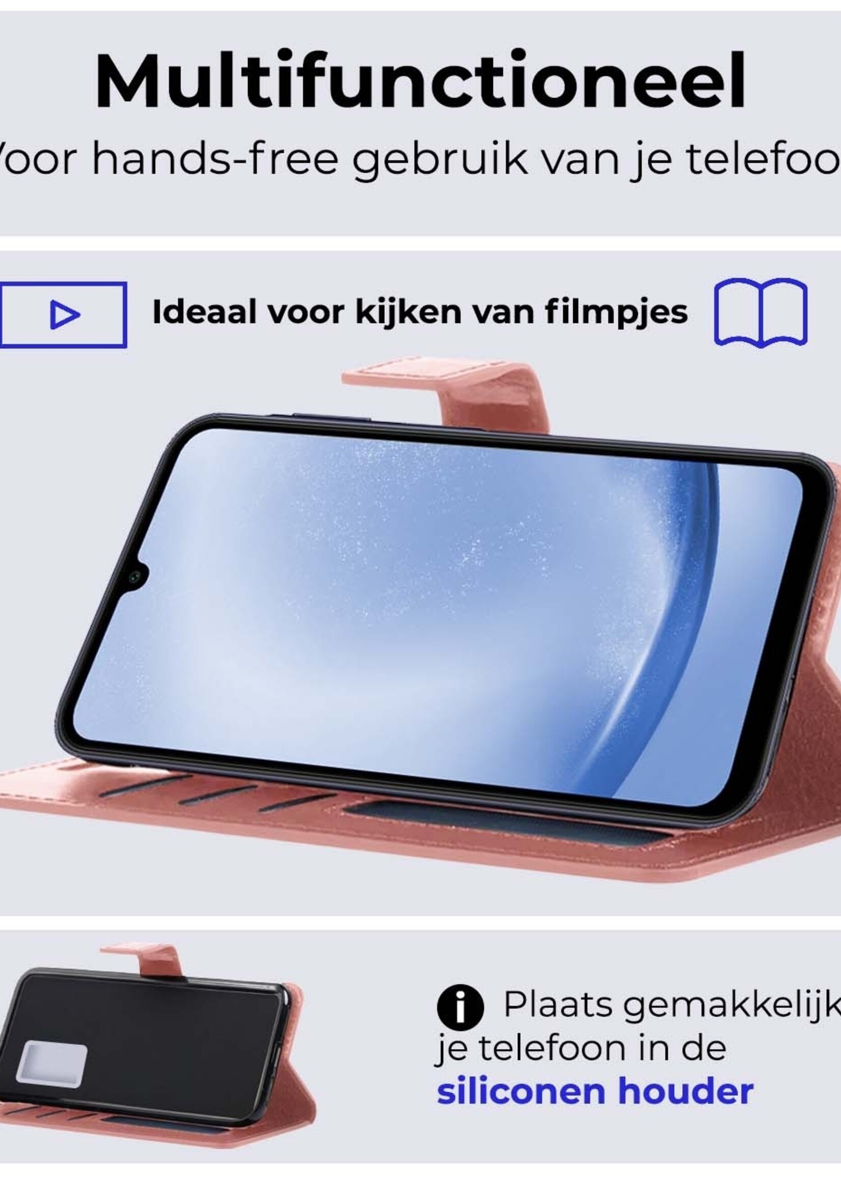 BTH Hoesje Geschikt voor Samsung A25 Hoesje Book Case Hoes Portemonnee Cover Walletcase Met Screenprotector - Hoes Geschikt voor Samsung Galaxy A25 Hoes Bookcase Hoesje - Rosé goud