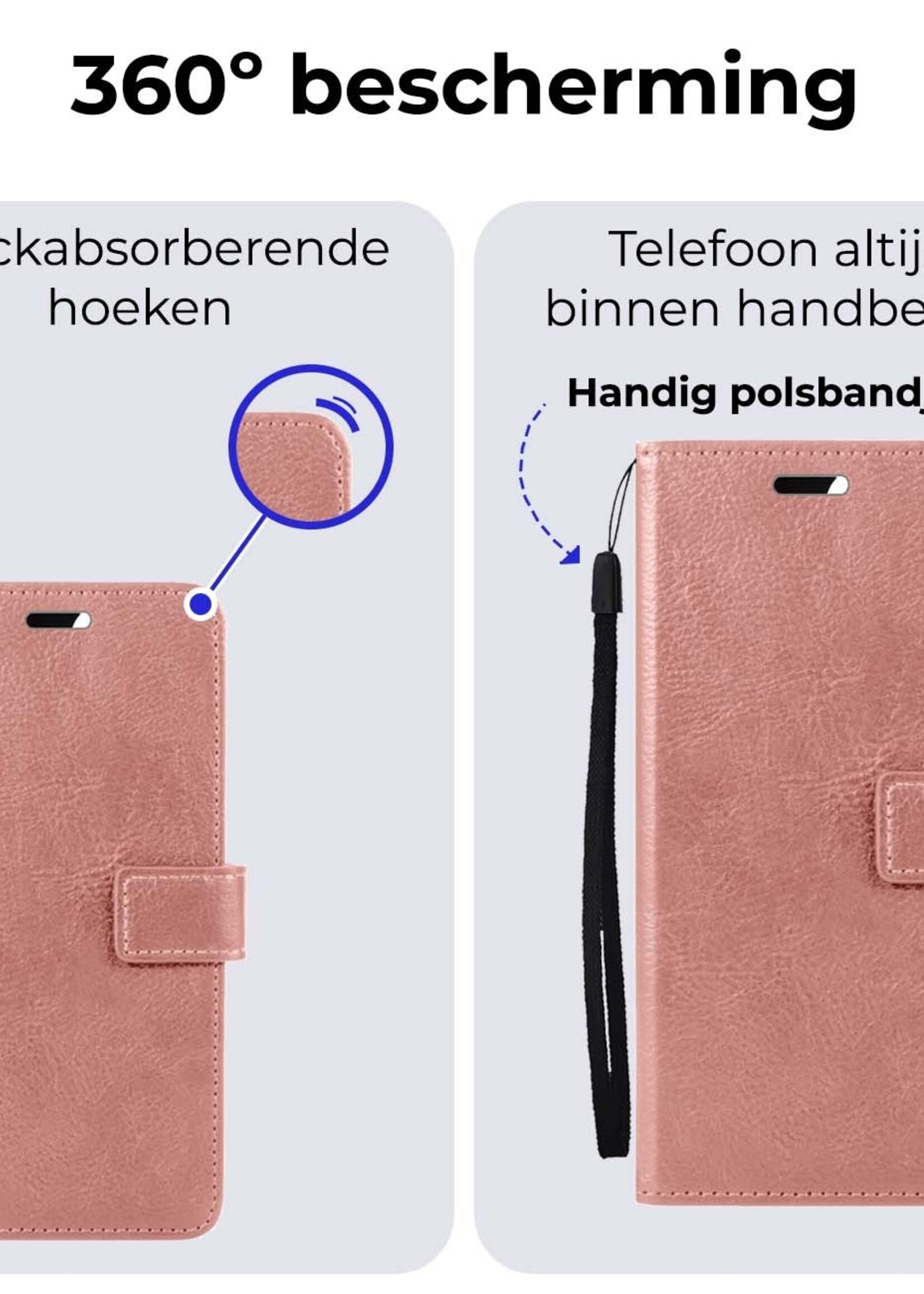 BTH Hoesje Geschikt voor Samsung A25 Hoesje Book Case Hoes Portemonnee Cover Walletcase Met Screenprotector - Hoes Geschikt voor Samsung Galaxy A25 Hoes Bookcase Hoesje - Rosé goud