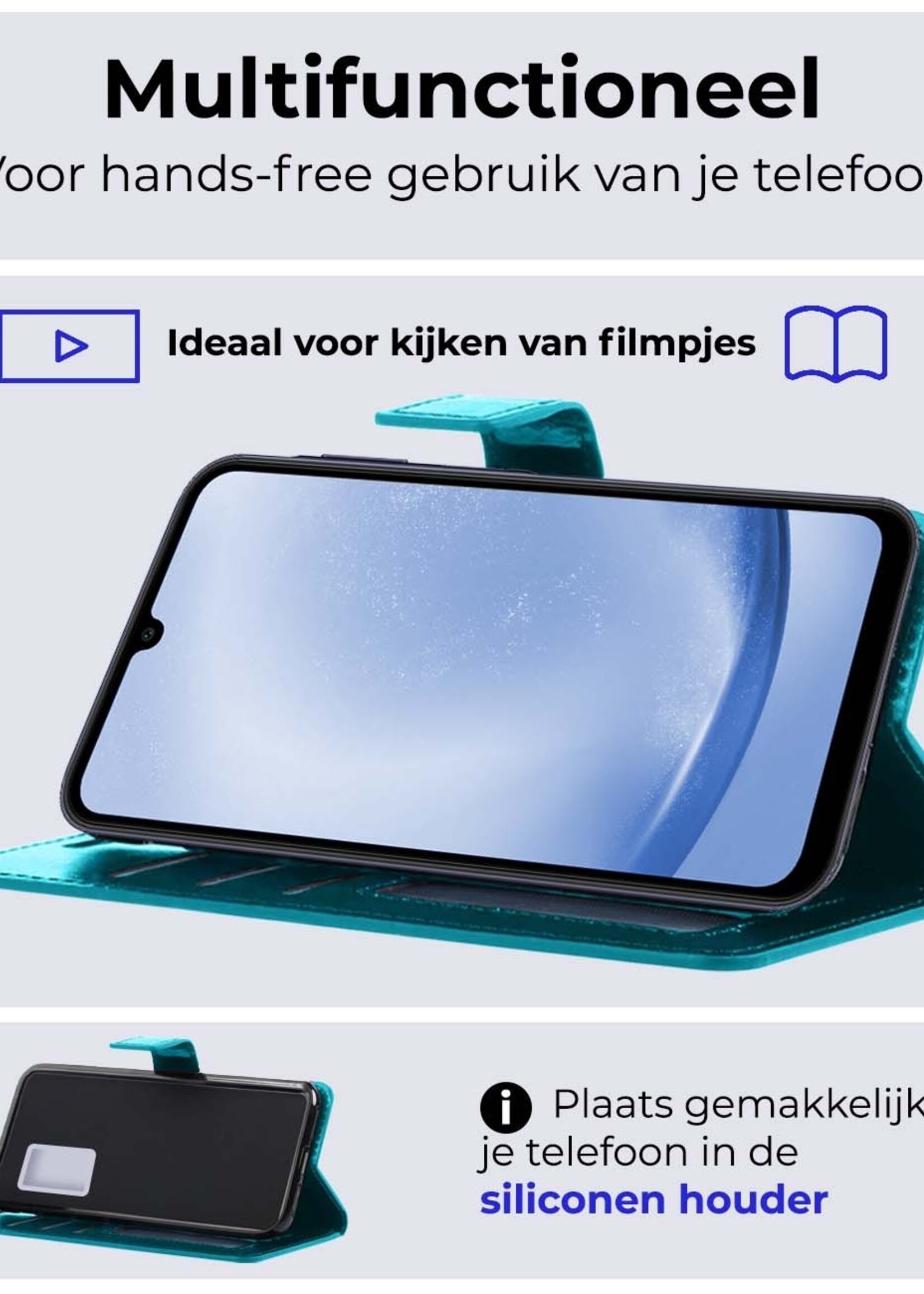 BTH Hoesje Geschikt voor Samsung A25 Hoesje Book Case Hoes Portemonnee Cover Walletcase Met Screenprotector - Hoes Geschikt voor Samsung Galaxy A25 Hoes Bookcase Hoesje - Turquoise