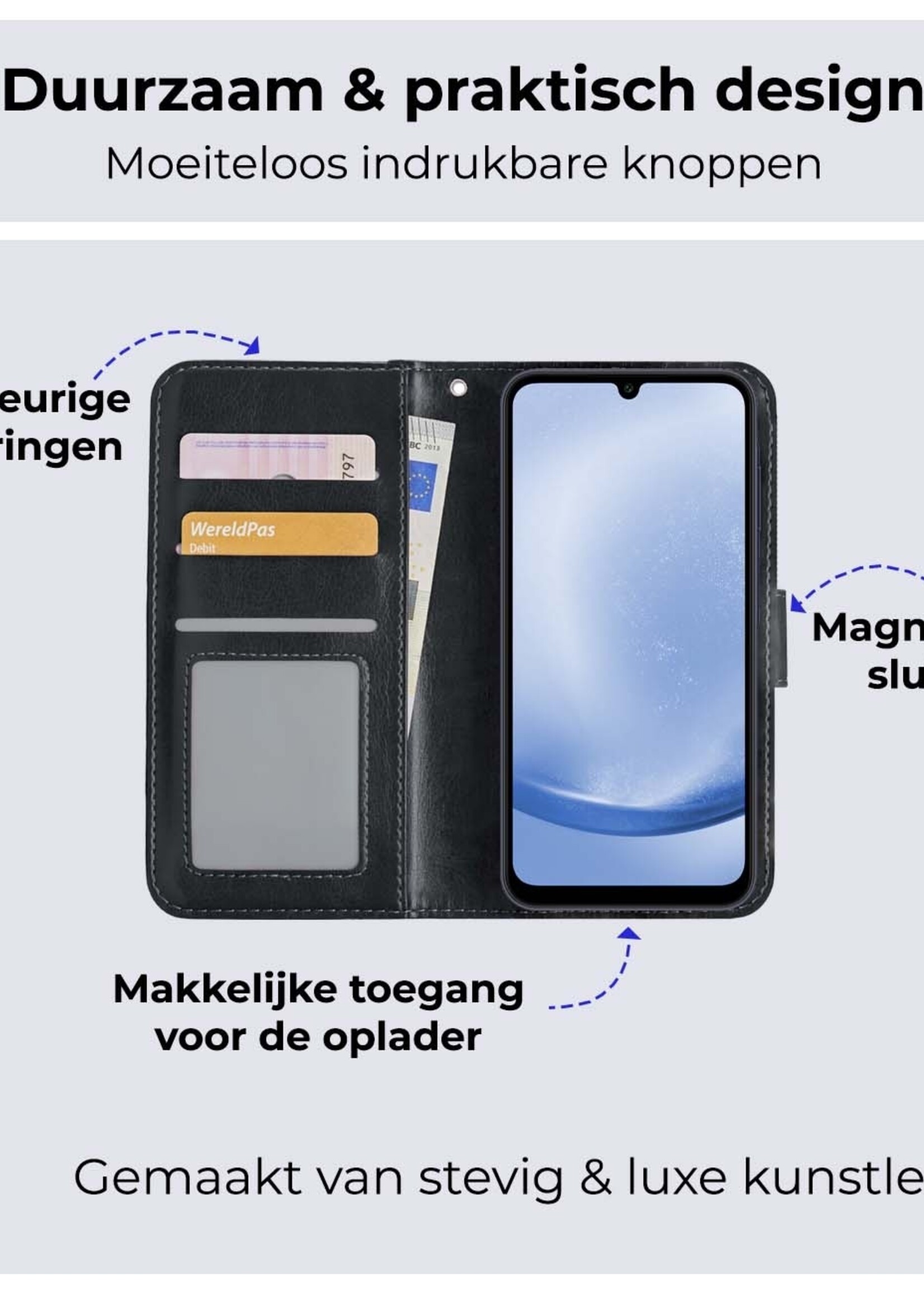 BTH Hoesje Geschikt voor Samsung A25 Hoesje Book Case Hoes Portemonnee Cover Walletcase Met Screenprotector - Hoes Geschikt voor Samsung Galaxy A25 Hoes Bookcase Hoesje - Zwart