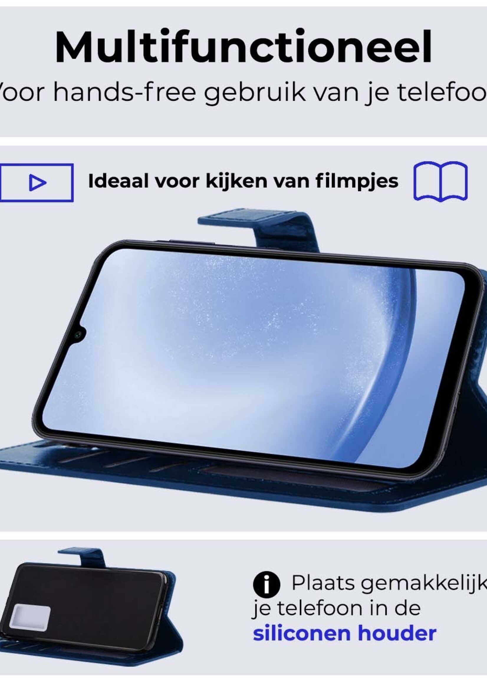 BTH Hoesje Geschikt voor Samsung A25 Hoesje Book Case Hoes Portemonnee Cover Walletcase Met 2x Screenprotector - Hoes Geschikt voor Samsung Galaxy A25 Hoes Bookcase Hoesje - Donkerblauw