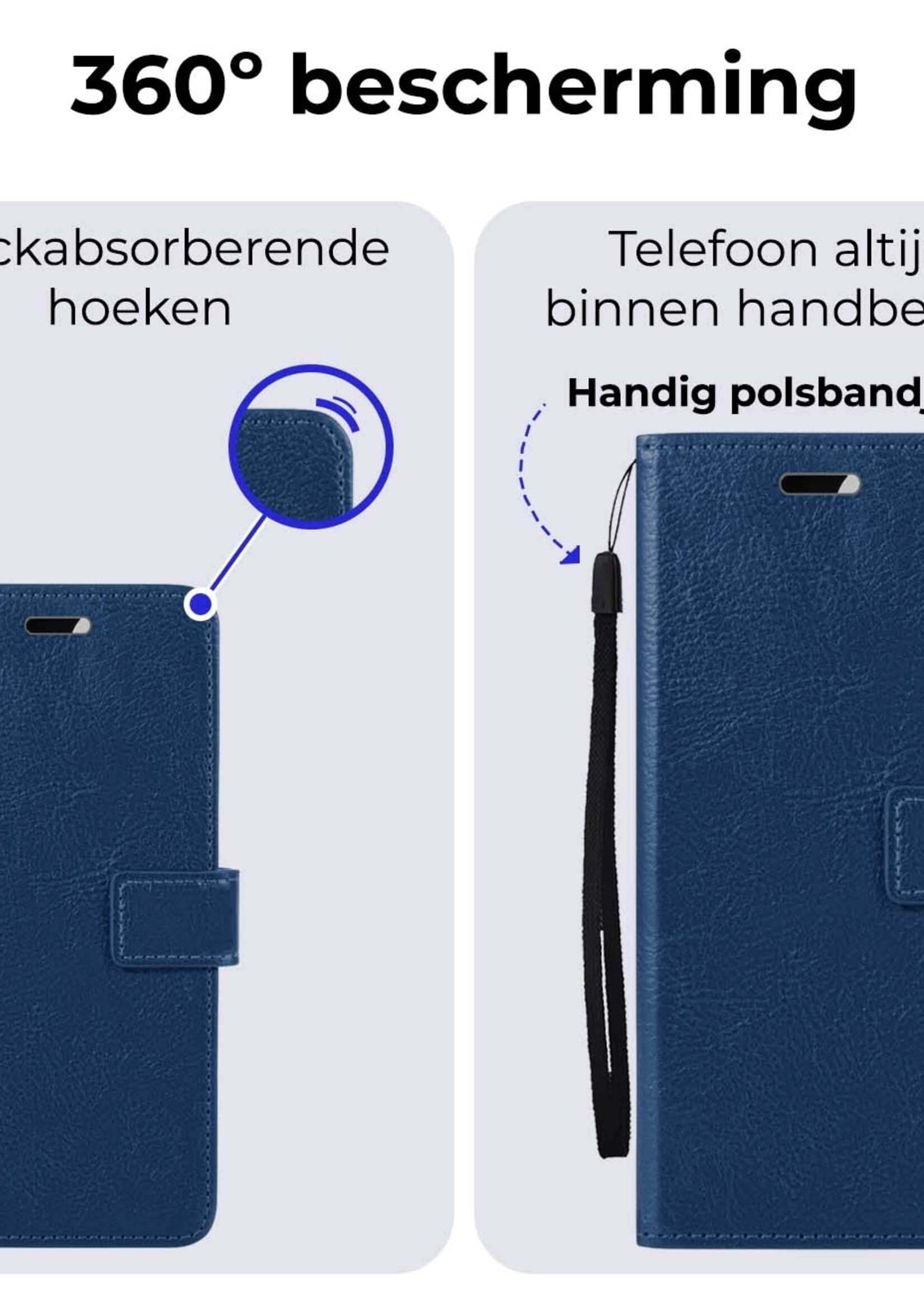 BTH Hoesje Geschikt voor Samsung A25 Hoesje Book Case Hoes Portemonnee Cover Walletcase Met 2x Screenprotector - Hoes Geschikt voor Samsung Galaxy A25 Hoes Bookcase Hoesje - Donkerblauw