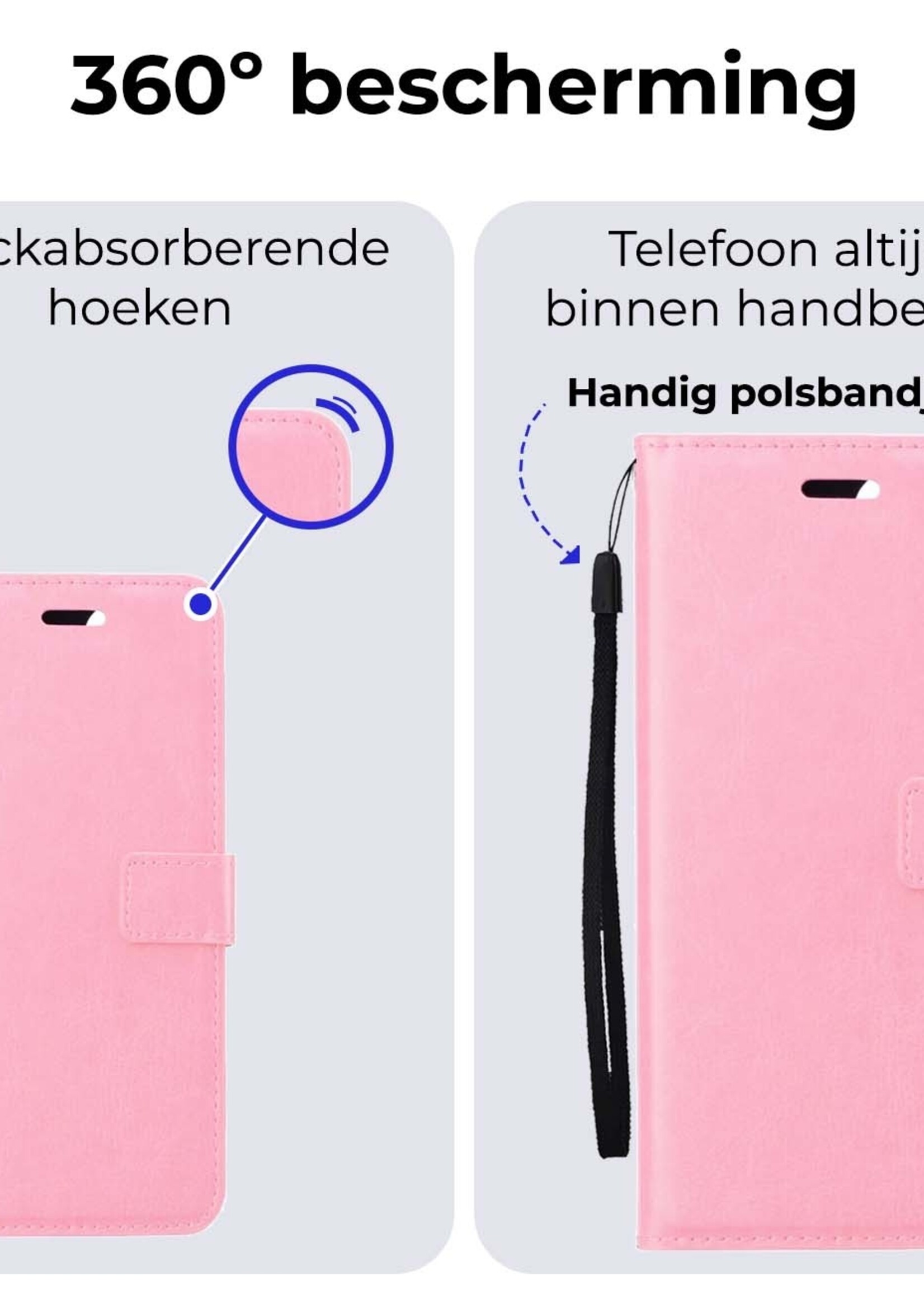 BTH Hoesje Geschikt voor Samsung A25 Hoesje Book Case Hoes Portemonnee Cover Walletcase Met 2x Screenprotector - Hoes Geschikt voor Samsung Galaxy A25 Hoes Bookcase Hoesje - Lichtroze