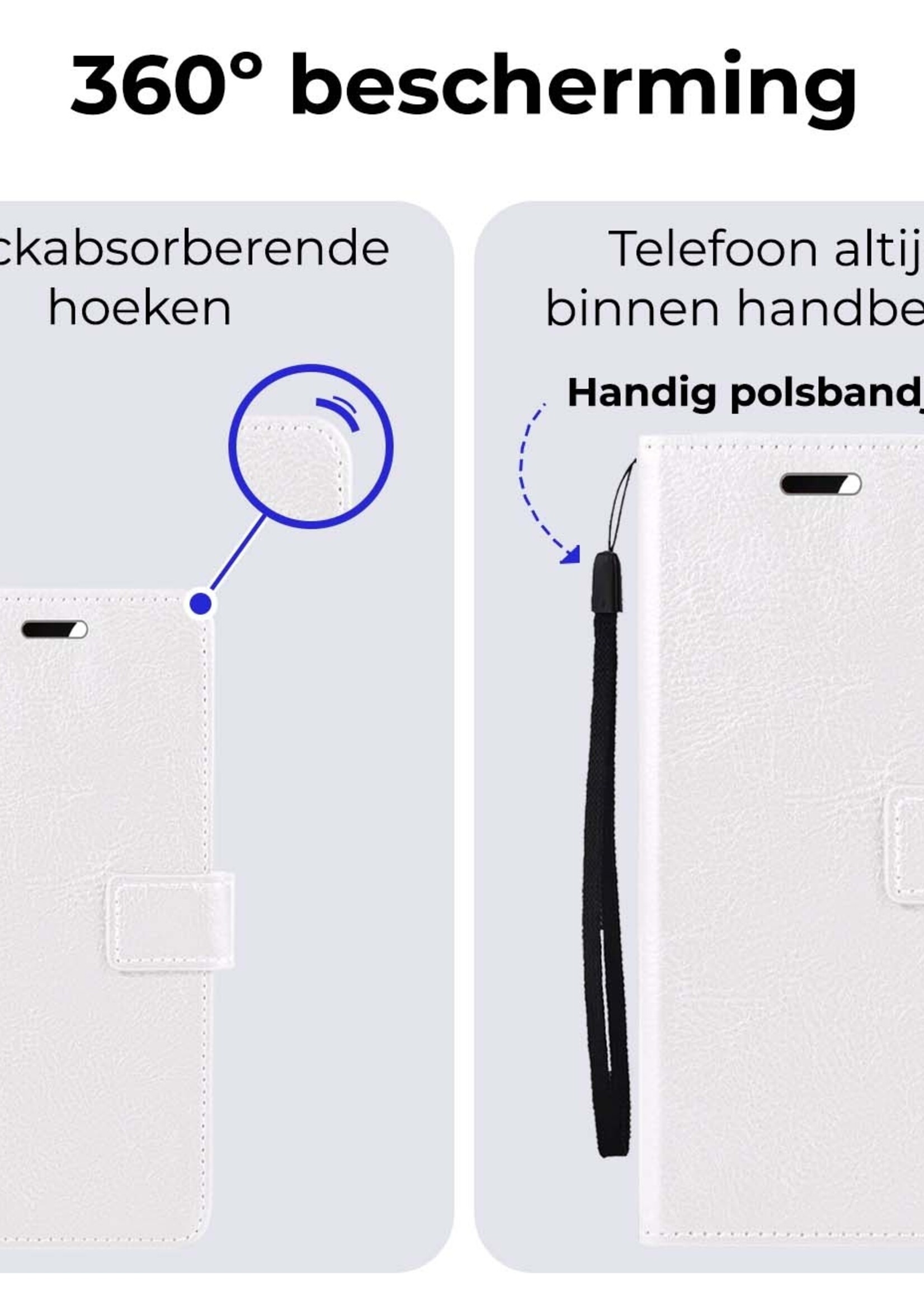 BTH Hoesje Geschikt voor Samsung A25 Hoesje Book Case Hoes Portemonnee Cover Walletcase Met 2x Screenprotector - Hoes Geschikt voor Samsung Galaxy A25 Hoes Bookcase Hoesje - Wit