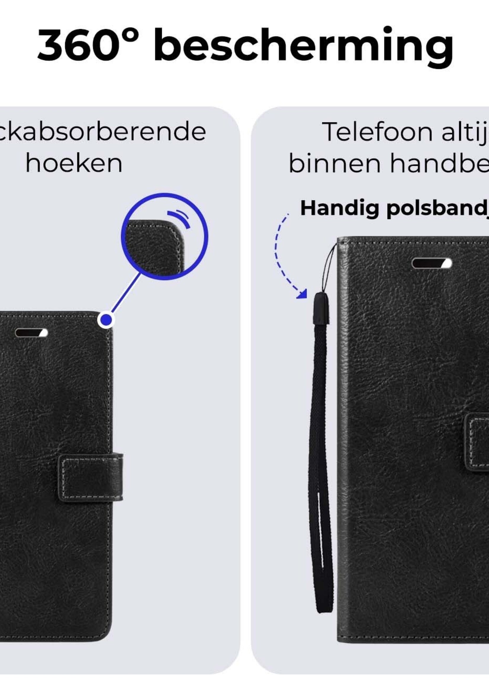 BTH Hoesje Geschikt voor Samsung A25 Hoesje Book Case Hoes Portemonnee Cover Walletcase Met 2x Screenprotector - Hoes Geschikt voor Samsung Galaxy A25 Hoes Bookcase Hoesje - Zwart