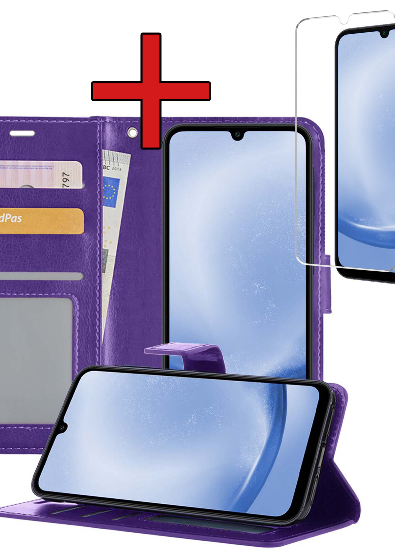 BTH Hoesje Geschikt voor Samsung A25 Hoesje Book Case Hoes Portemonnee Cover Walletcase Met Screenprotector - Hoes Geschikt voor Samsung Galaxy A25 Hoes Bookcase Hoesje - Paars