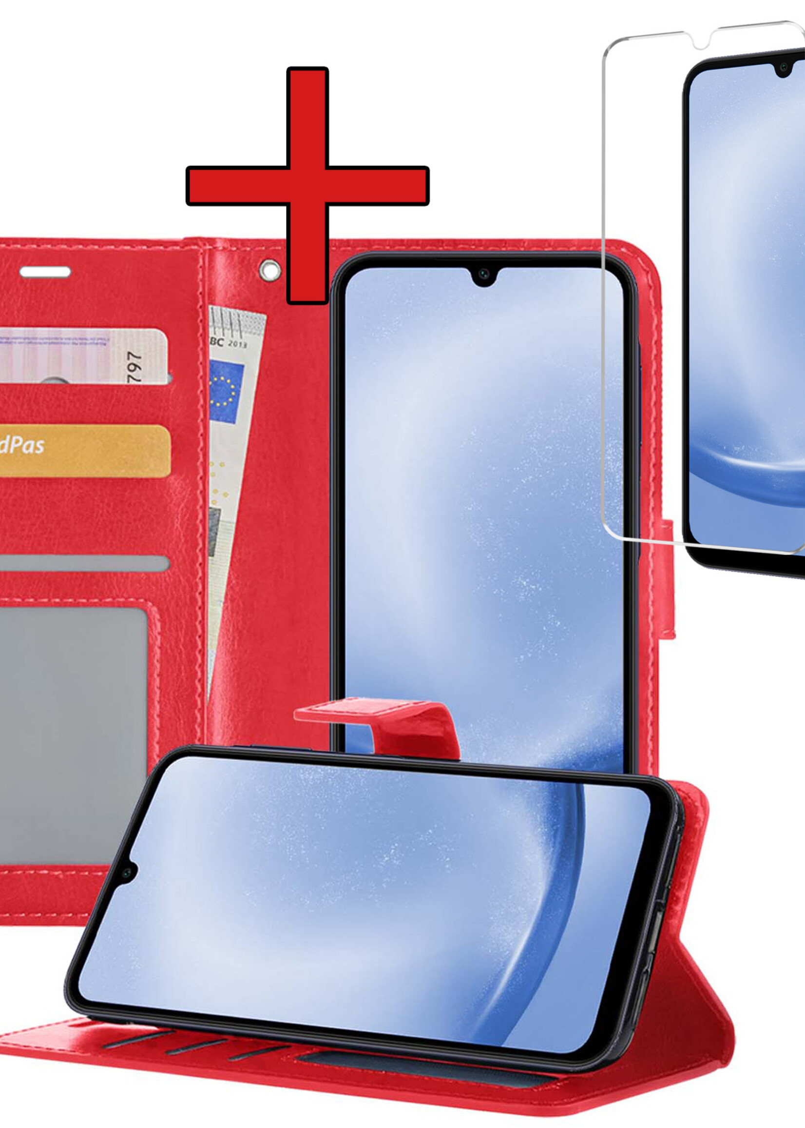 BTH Hoesje Geschikt voor Samsung A25 Hoesje Book Case Hoes Portemonnee Cover Walletcase Met Screenprotector - Hoes Geschikt voor Samsung Galaxy A25 Hoes Bookcase Hoesje - Rood