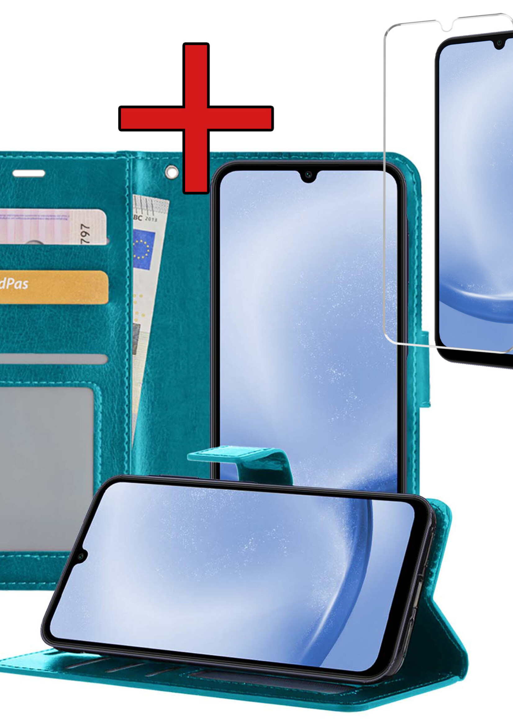 BTH Hoesje Geschikt voor Samsung A25 Hoesje Book Case Hoes Portemonnee Cover Walletcase Met Screenprotector - Hoes Geschikt voor Samsung Galaxy A25 Hoes Bookcase Hoesje - Turquoise