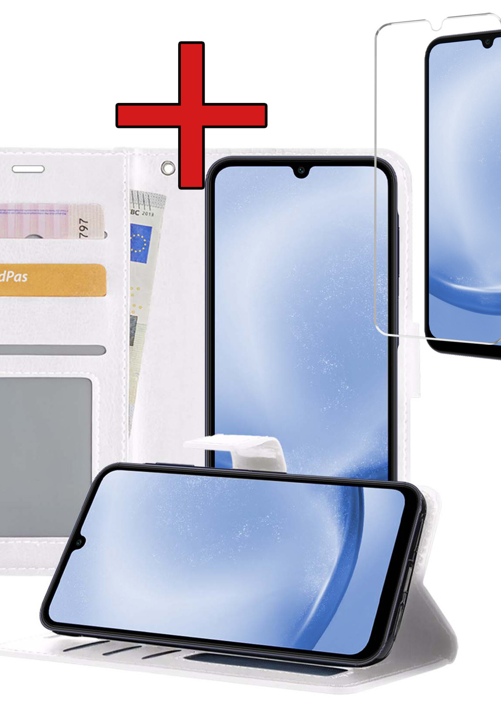 BTH Hoesje Geschikt voor Samsung A25 Hoesje Book Case Hoes Portemonnee Cover Walletcase Met Screenprotector - Hoes Geschikt voor Samsung Galaxy A25 Hoes Bookcase Hoesje - Wit