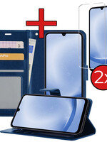 BTH BTH Samsung Galaxy A25 Hoesje Bookcase Met 2x Screenprotector - Donkerblauw