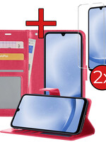 BTH BTH Samsung Galaxy A25 Hoesje Bookcase Met 2x Screenprotector - Donkerroze