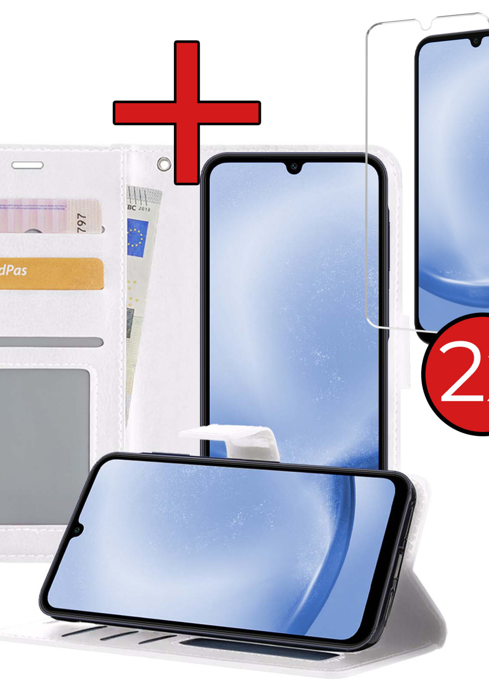 BTH Hoesje Geschikt voor Samsung A25 Hoesje Book Case Hoes Portemonnee Cover Walletcase Met 2x Screenprotector - Hoes Geschikt voor Samsung Galaxy A25 Hoes Bookcase Hoesje - Wit