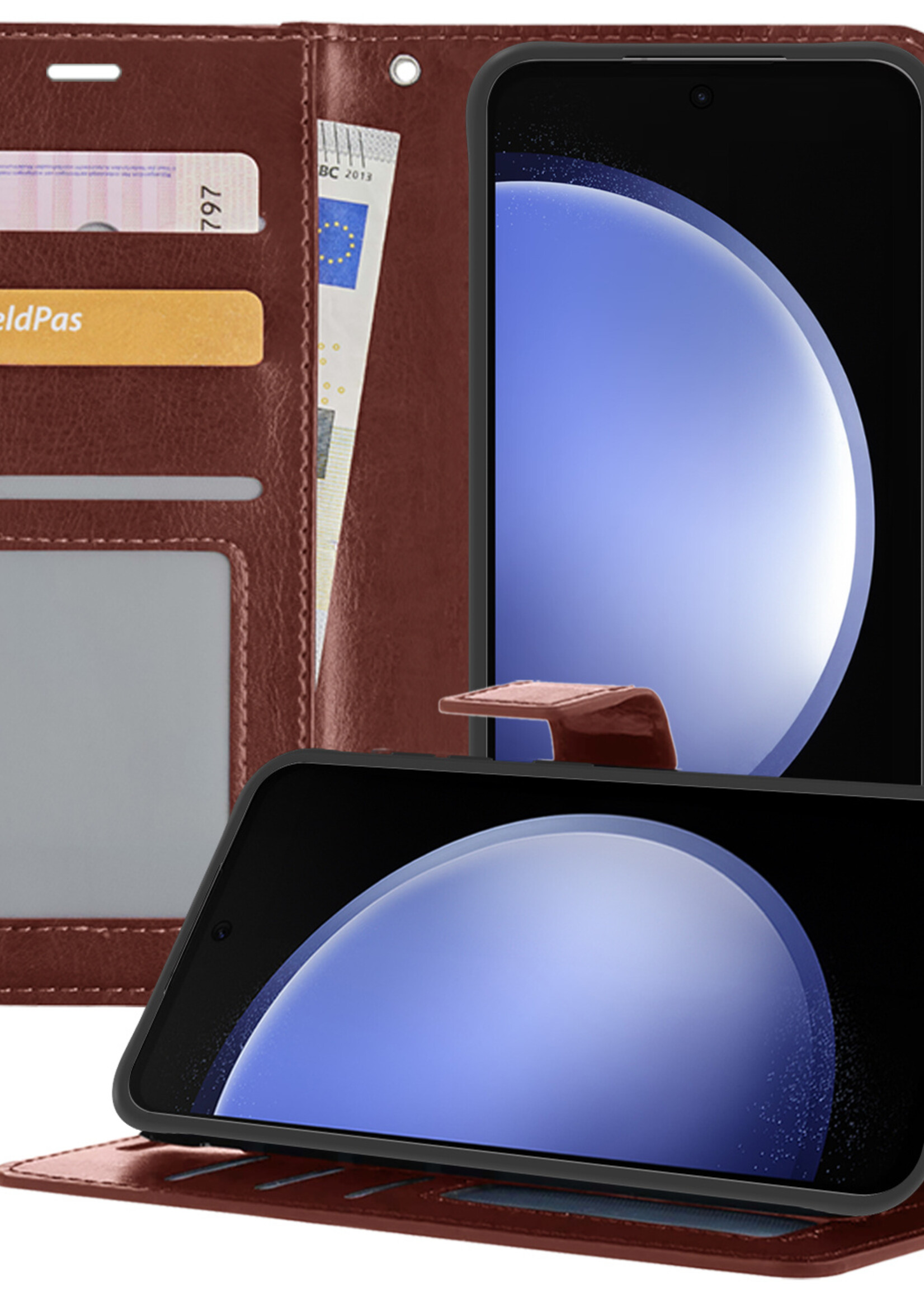 BTH Hoesje Geschikt voor Samsung S23 FE Hoesje Book Case Hoes Portemonnee Cover Walletcase - Hoes Geschikt voor Samsung Galaxy S23 FE Hoes Bookcase Hoesje - Bruin