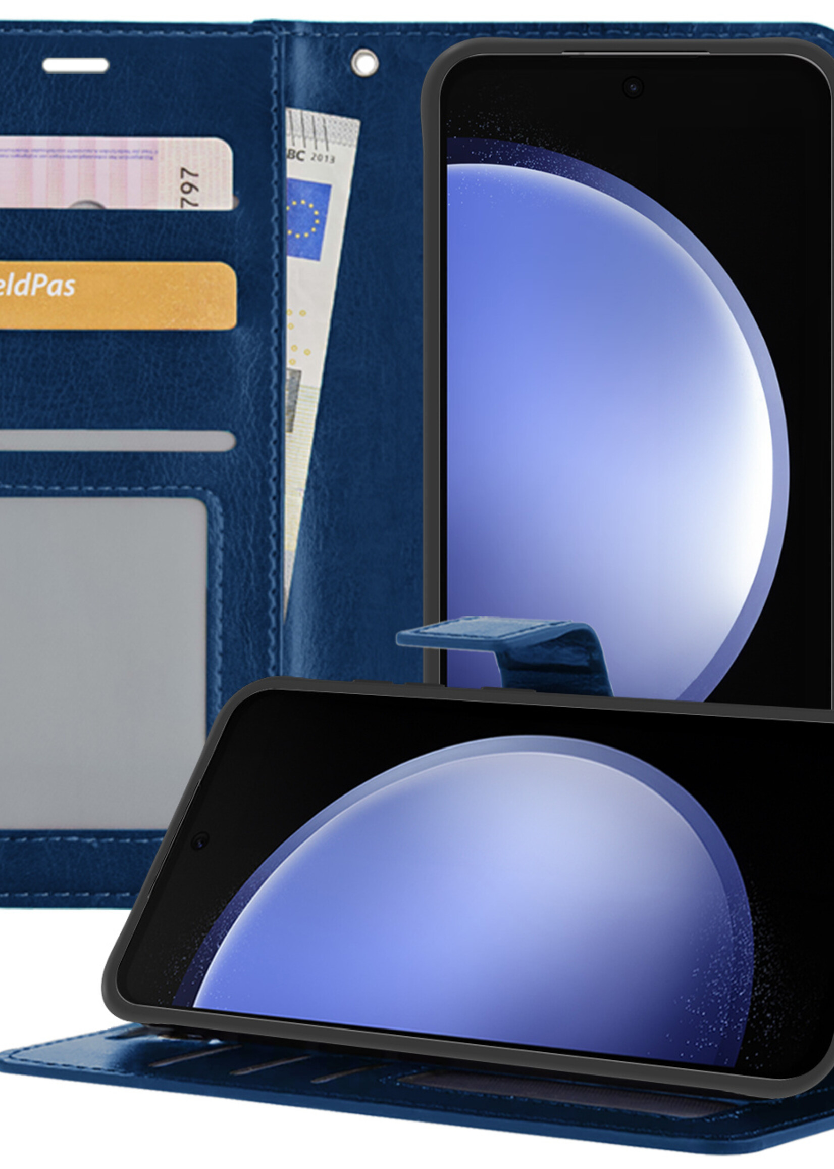 BTH Hoesje Geschikt voor Samsung S23 FE Hoesje Book Case Hoes Portemonnee Cover Walletcase - Hoes Geschikt voor Samsung Galaxy S23 FE Hoes Bookcase Hoesje - Donkerblauw