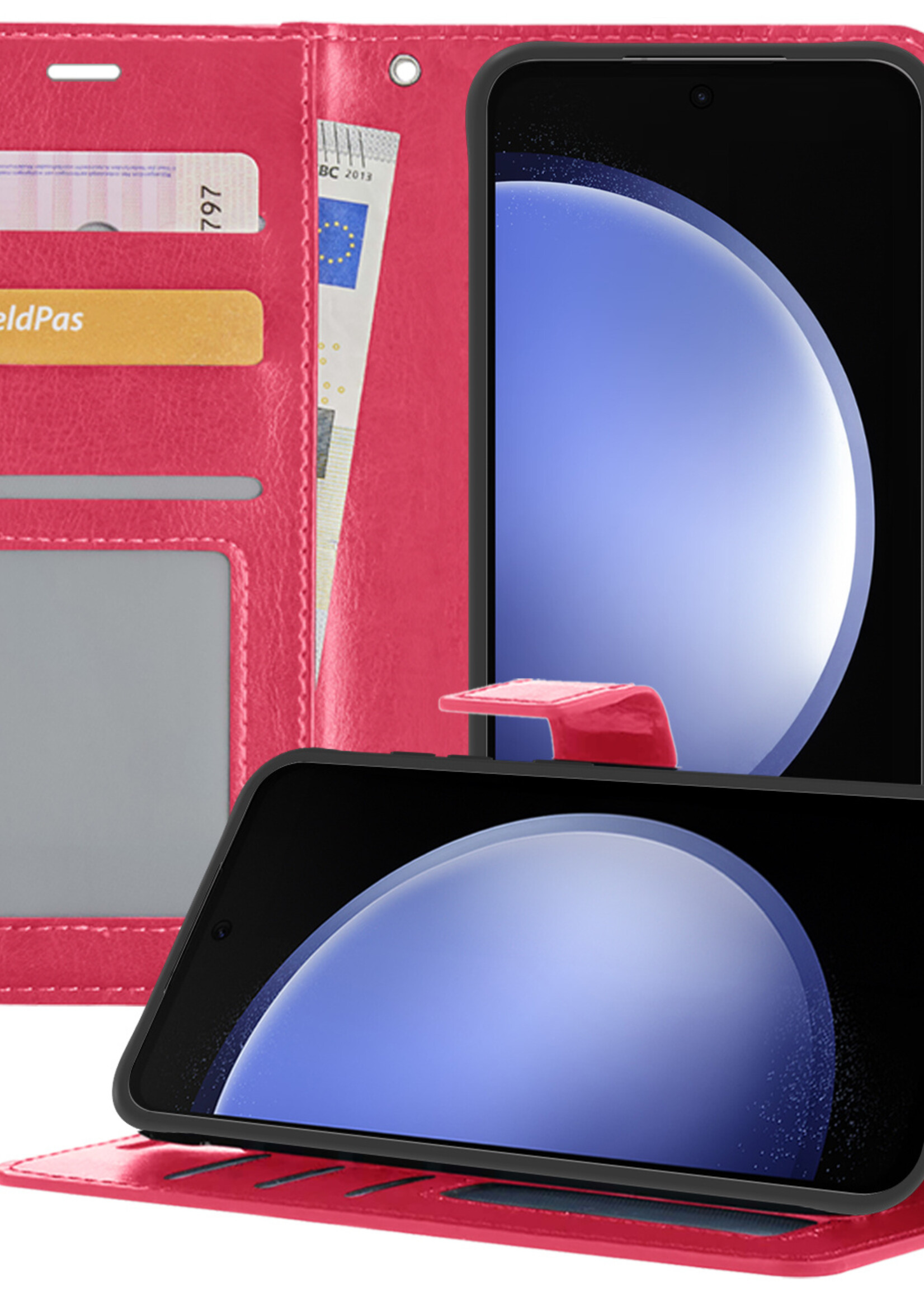 BTH Hoesje Geschikt voor Samsung S23 FE Hoesje Book Case Hoes Portemonnee Cover Walletcase - Hoes Geschikt voor Samsung Galaxy S23 FE Hoes Bookcase Hoesje - Donkerroze
