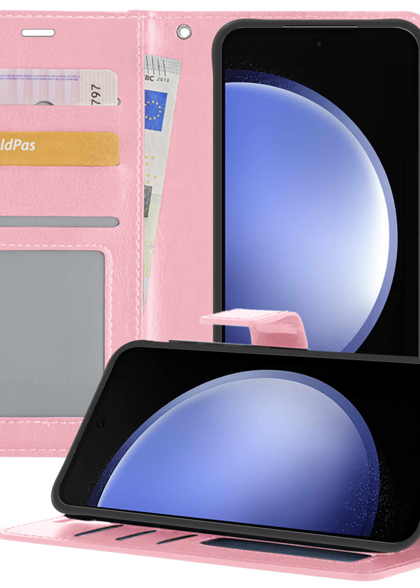 BTH Hoesje Geschikt voor Samsung S23 FE Hoesje Book Case Hoes Portemonnee Cover Walletcase - Hoes Geschikt voor Samsung Galaxy S23 FE Hoes Bookcase Hoesje - Lichtroze