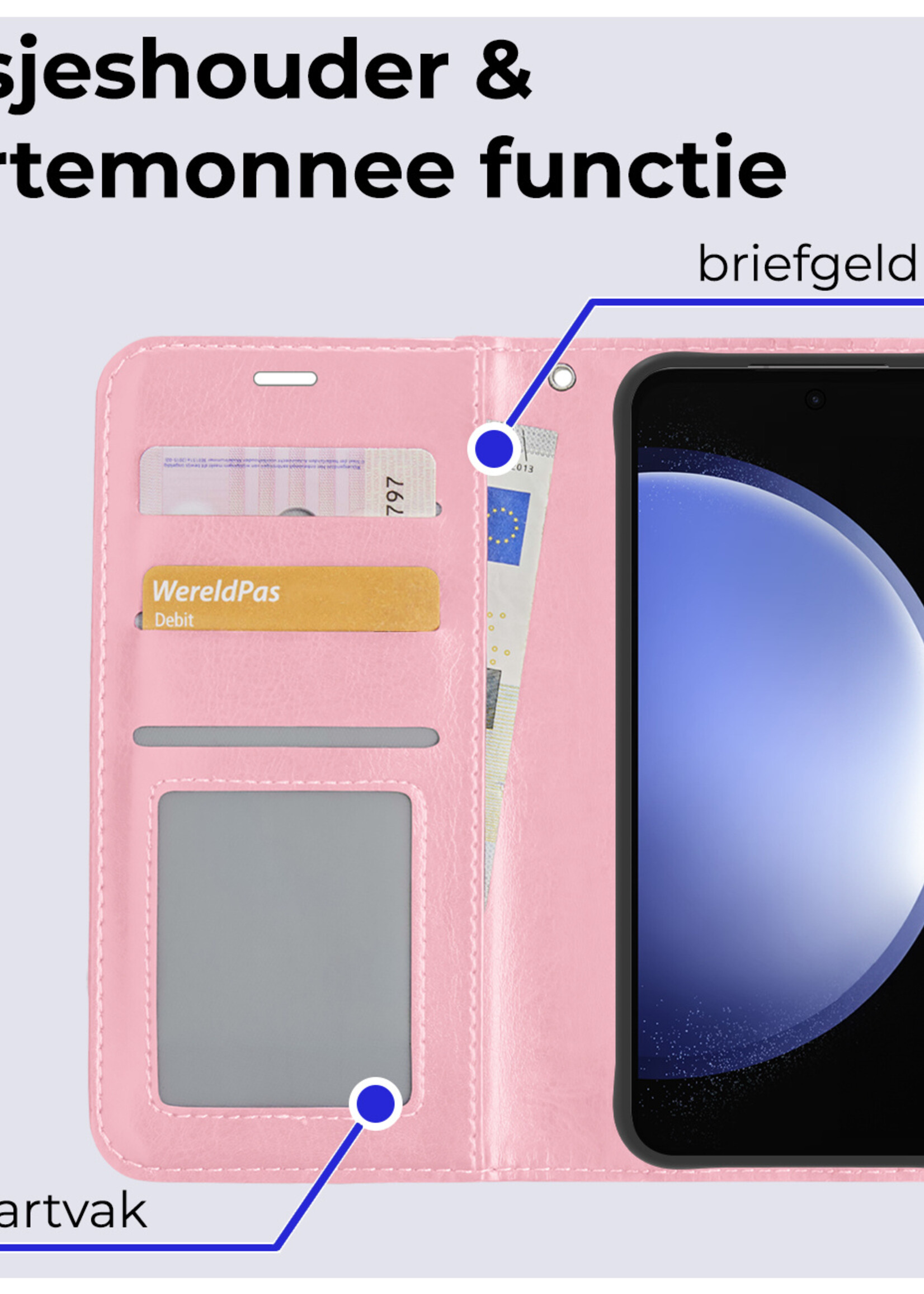 BTH Hoesje Geschikt voor Samsung S23 FE Hoesje Book Case Hoes Portemonnee Cover Walletcase - Hoes Geschikt voor Samsung Galaxy S23 FE Hoes Bookcase Hoesje - Lichtroze